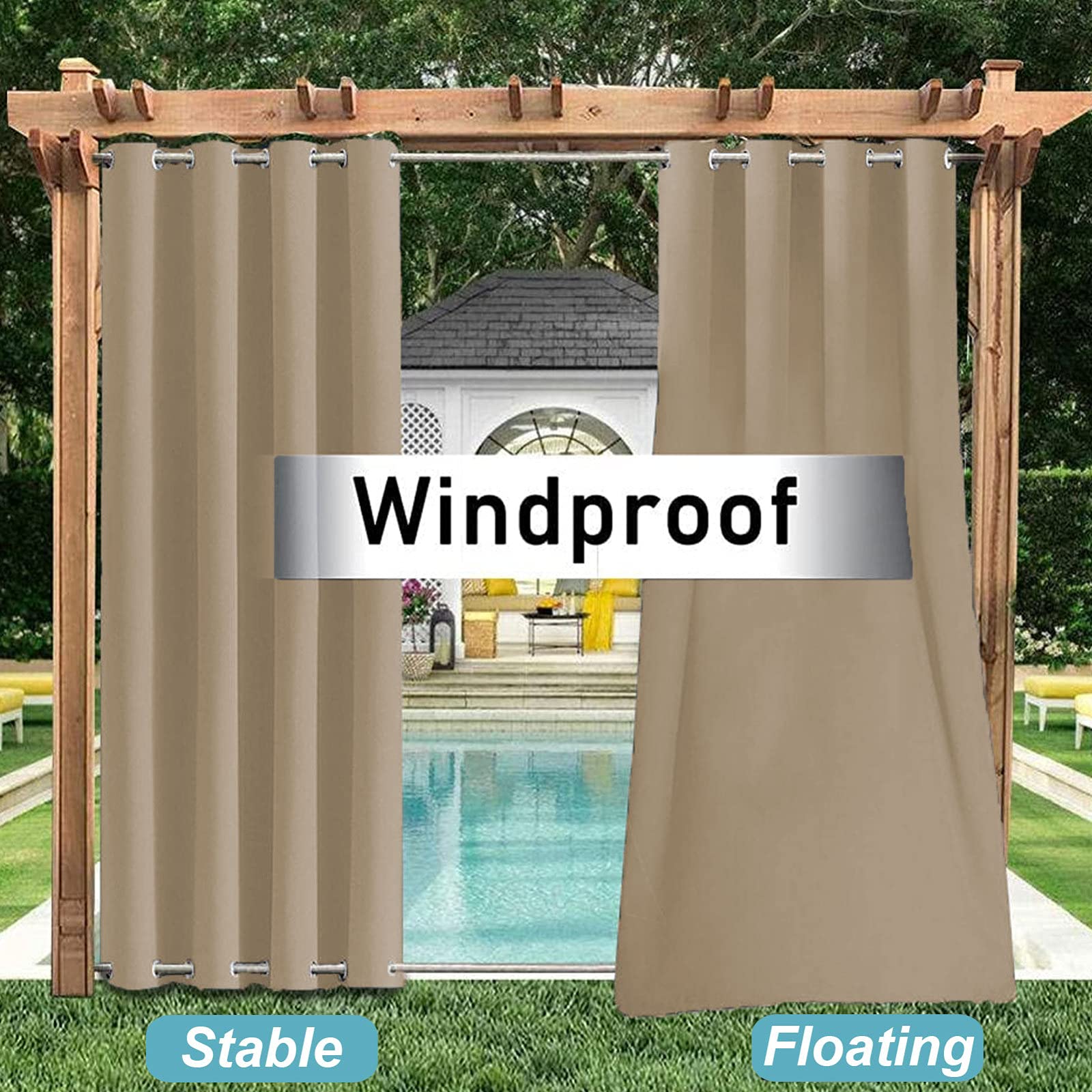 EMDPBD Tende da Esterno con Occhielli sopra (ID: 4cm) e sotto (ID: 4cm) Tenda con Occhielli Impermeabili per Esterni per Veranda, Pergola, Capanna, Patio, 1 Pezzo,Lightcoffee-213 * 259cm
