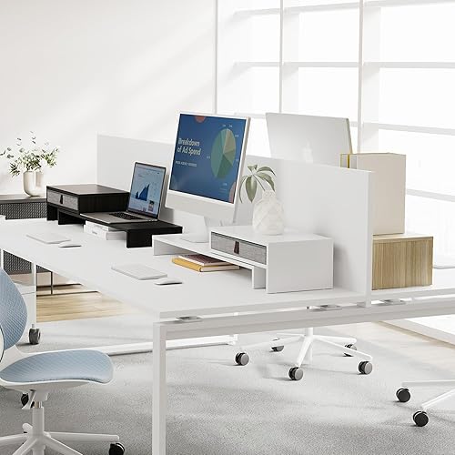 Miniatura 8 de Fenge Soporte elevador para monitor de computadora con cajón para 2 o 3 monitores, longitud y ángulo ajustables, soporte de computadora portátil,