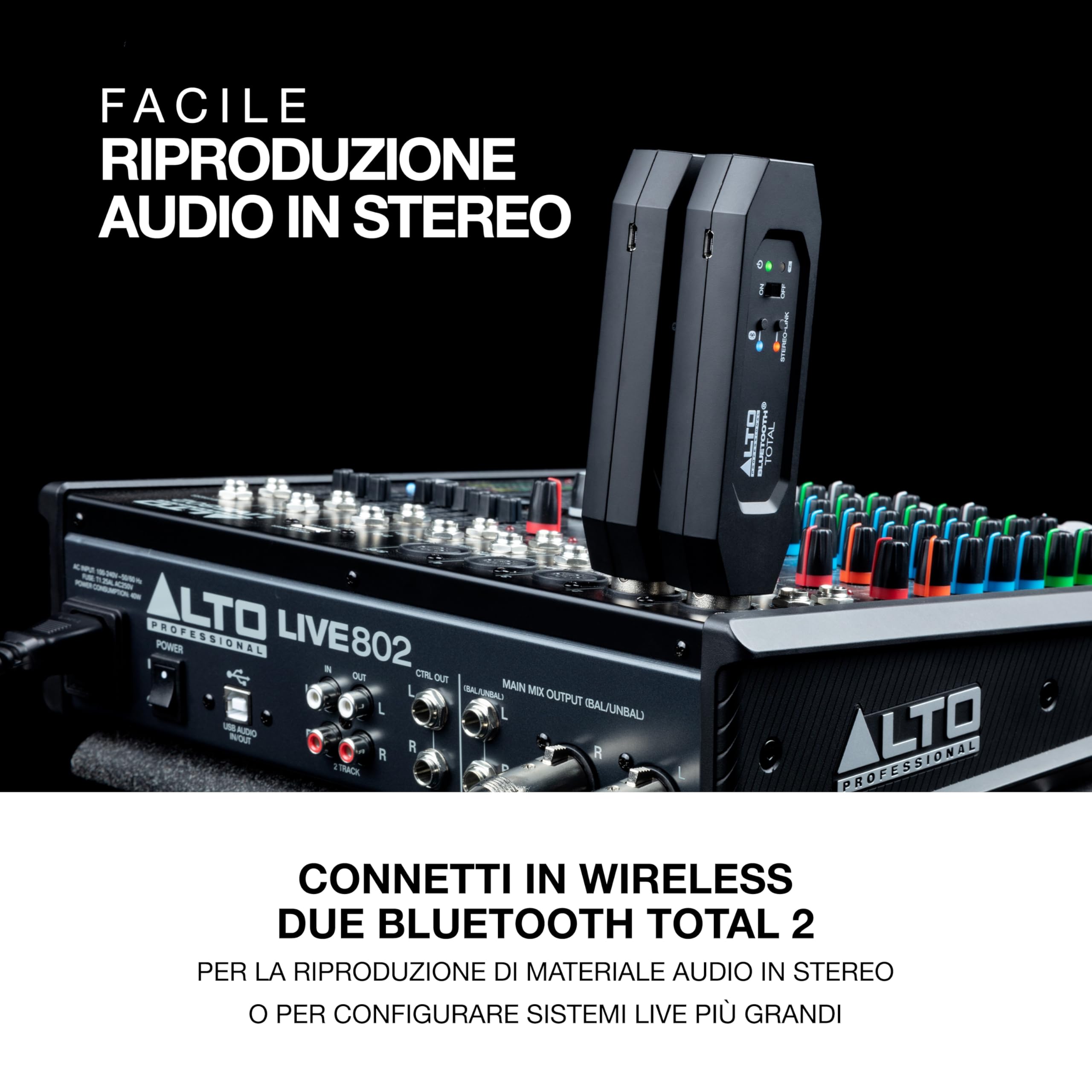 ALTO Bluetooth Total 2 - Ricevitore Stereo Bluetooth Ricaricabile Con Presa XLR per Mixer, Sistemi Audio e PA Attivi