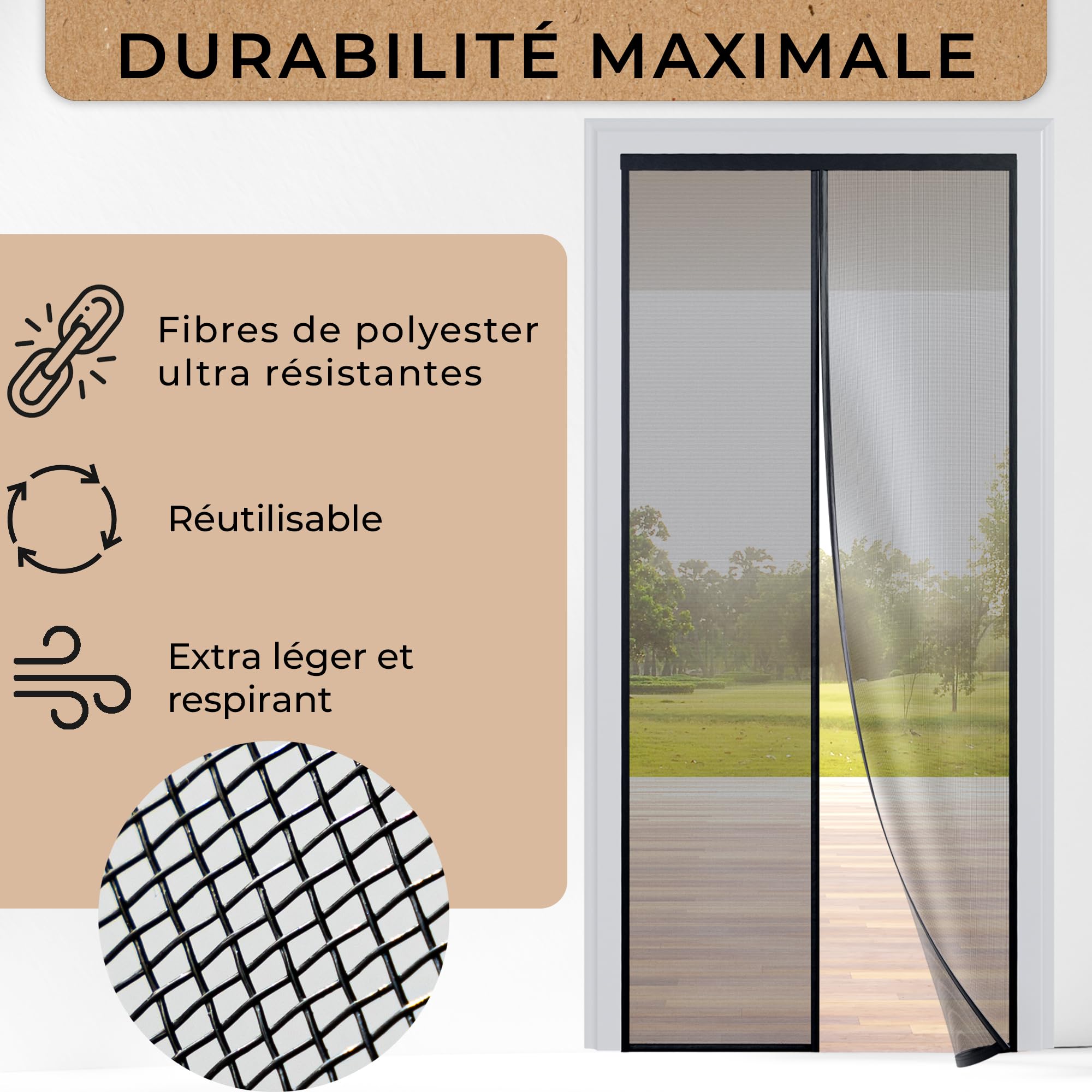 GUOGAI Moustiquaire Porte Fenetre AimantéE, 140x220cm(55x87inch) Moustiquaire Enroulable