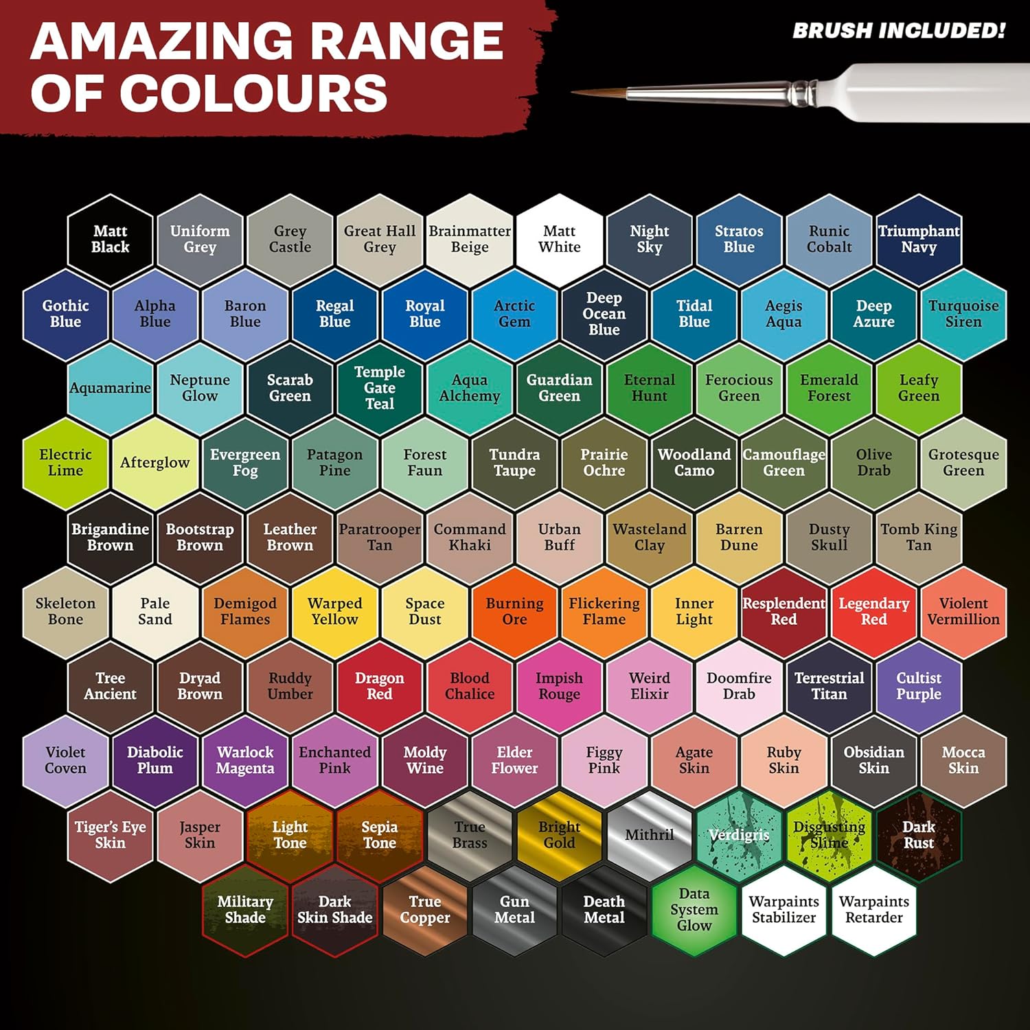 The Army Painter, Warpaints Fanatic Wargamers Paint Set, 102 x 18 ml Acrylic Paints, incl. Metallics, Washes, Effects, 1 brush & 1 Miniature - Miniature paint set for D&D & Warhammer Miniatures