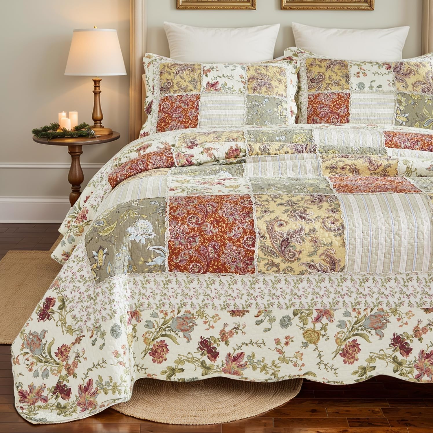 Brandream Queen Size Quilt Set Cotton Farmhouse Patchwork Quilts American Country Quilted Comforter Set 3-Piece - Image 3