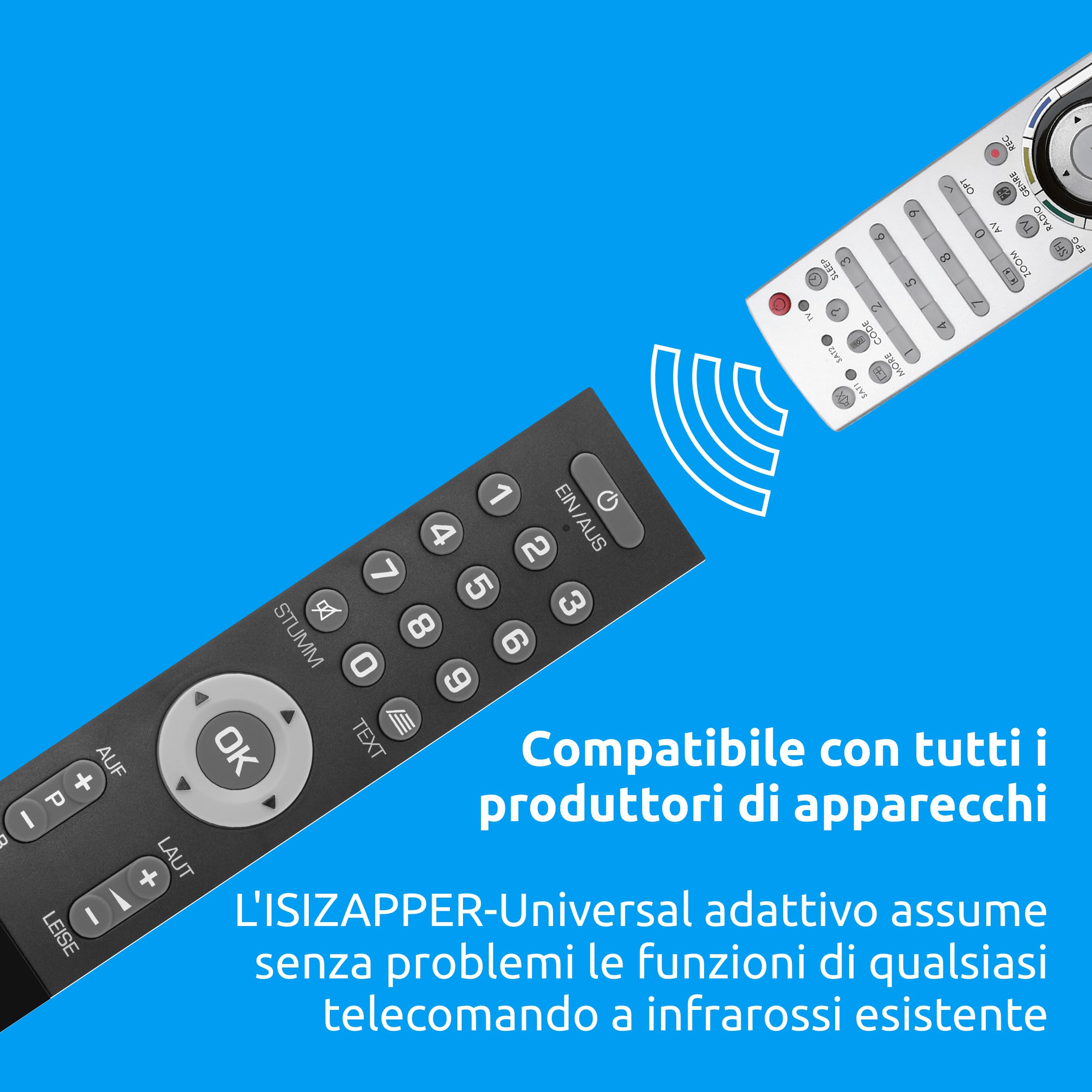 TechniSat ISIZAPPER Universal - Telecomando insegnabile per anziani con tasti extra-large e luce di segnalazione a LED per una conferma visiva