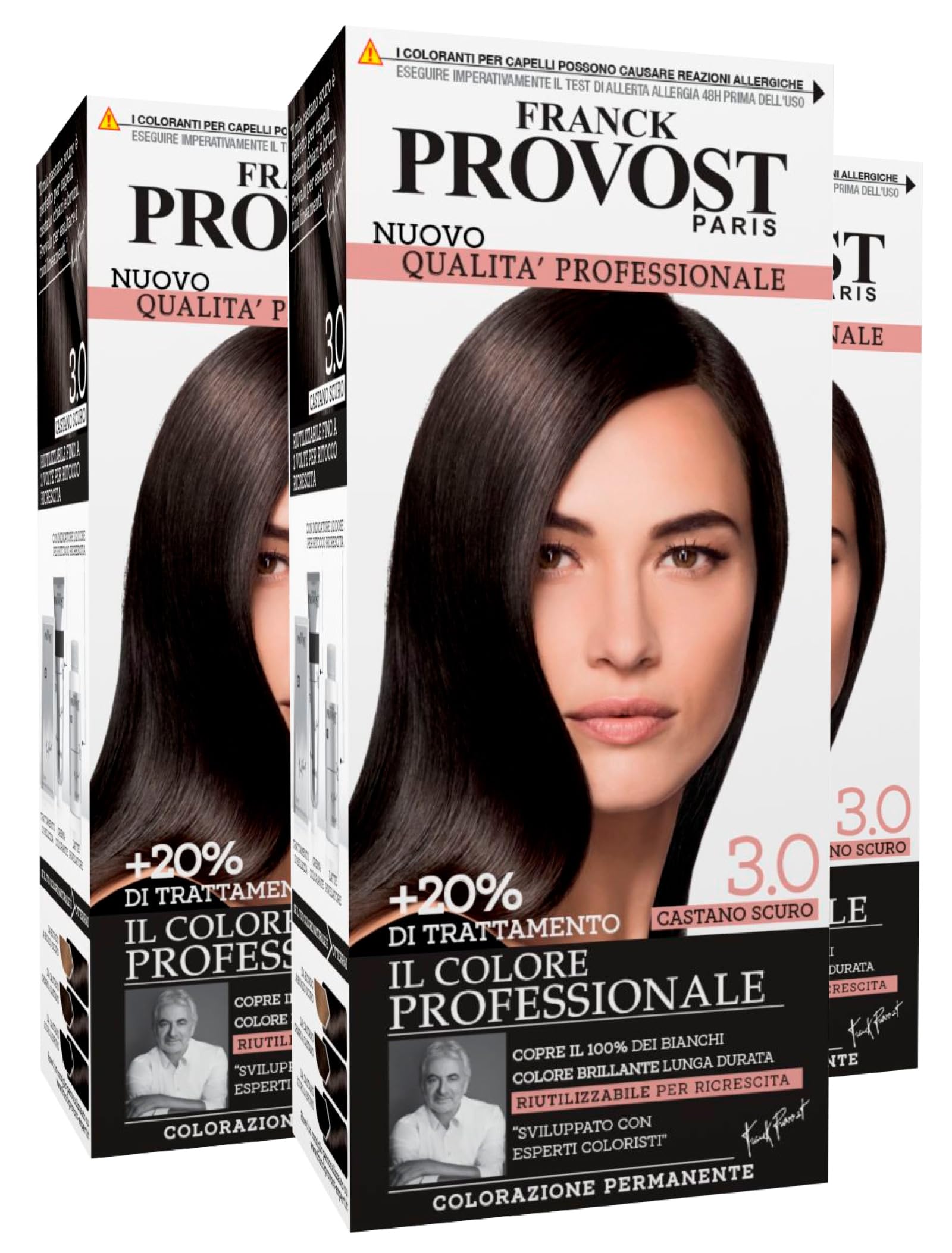 Franck Provost Tinta Permanente Riutilizzabile per Capelli con Trattamento di Bellezza Colorazione Professionale e Copertura Ottimale a Lunga Durata Colore 3.0 Castano scuro - 3 Tinte