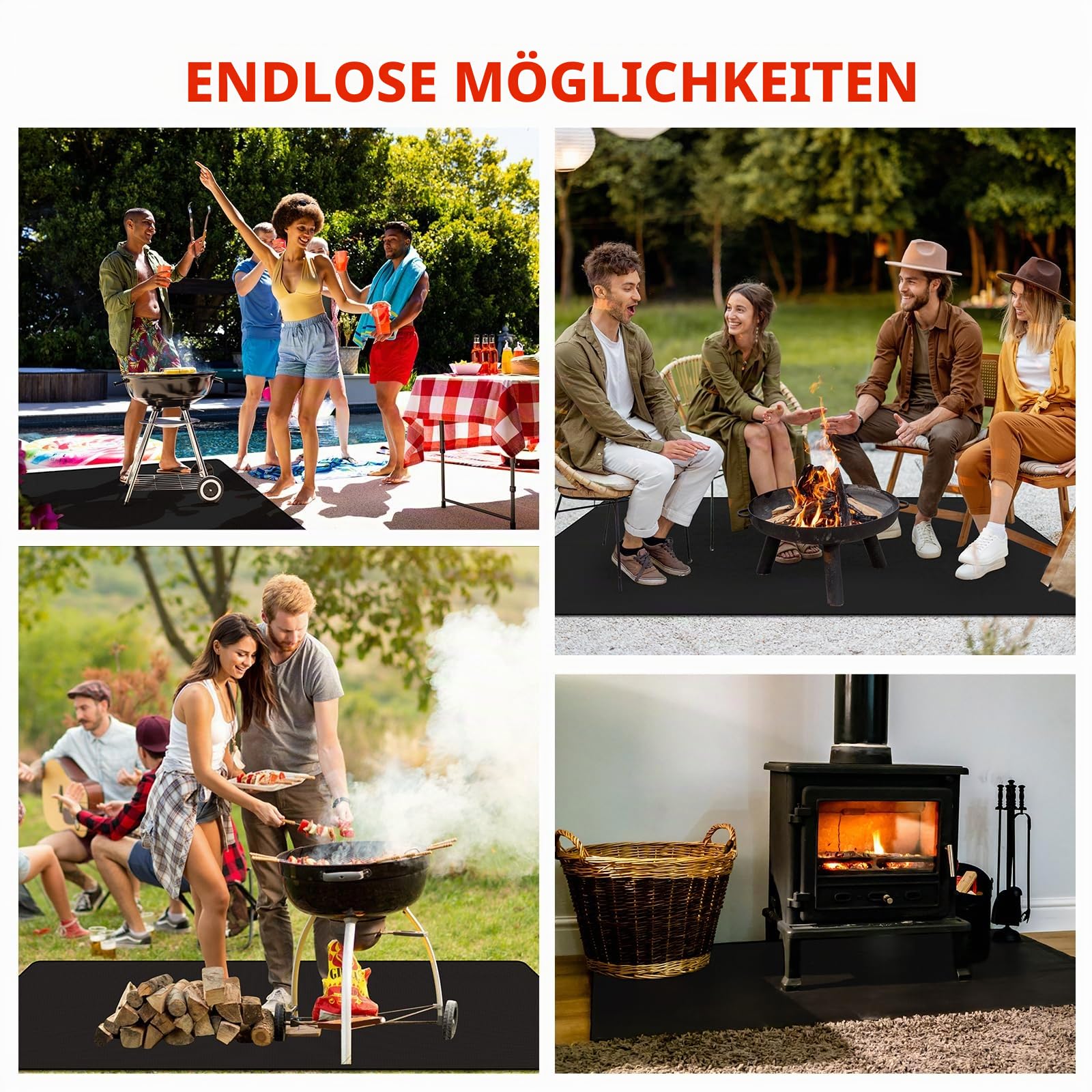 Große Grillmatte für Gasgrill 180x100CM, Doppelseitige Feuerfeste Unterlage, Teppich Klein Schützt Terrasse vor Fettspritzern, Outdoor BBQ Bodenmatte