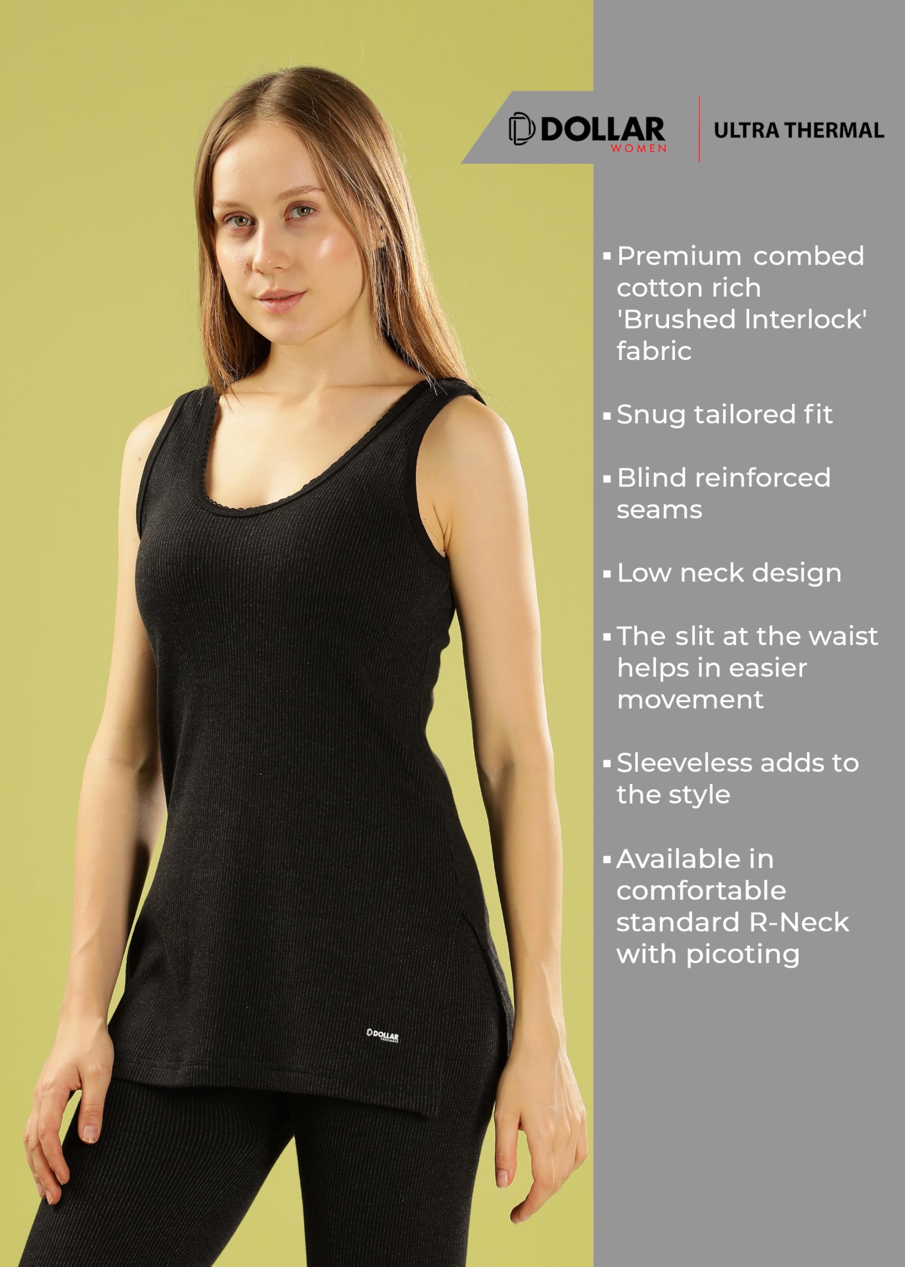 Dollar Ultra Women’' Thermal Top | Super Soft Cotton Rich Brushed Fabric | Thermal Wear for Women | Comfortable Winter Inner | Stylish Thermal Inner Wear for Women | Sleevless Thermal Top - Image 6 thumbnail