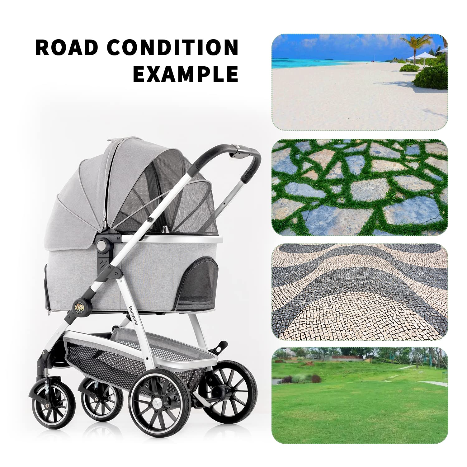 Kenyone Pet Stroller, 3 in 1 Multifunction Pet Travel System 4 Wheels Foldable Aluminum Alloy Frame Carriage for Small Medium Dogs & Cats (Gray) : Pet Supplies