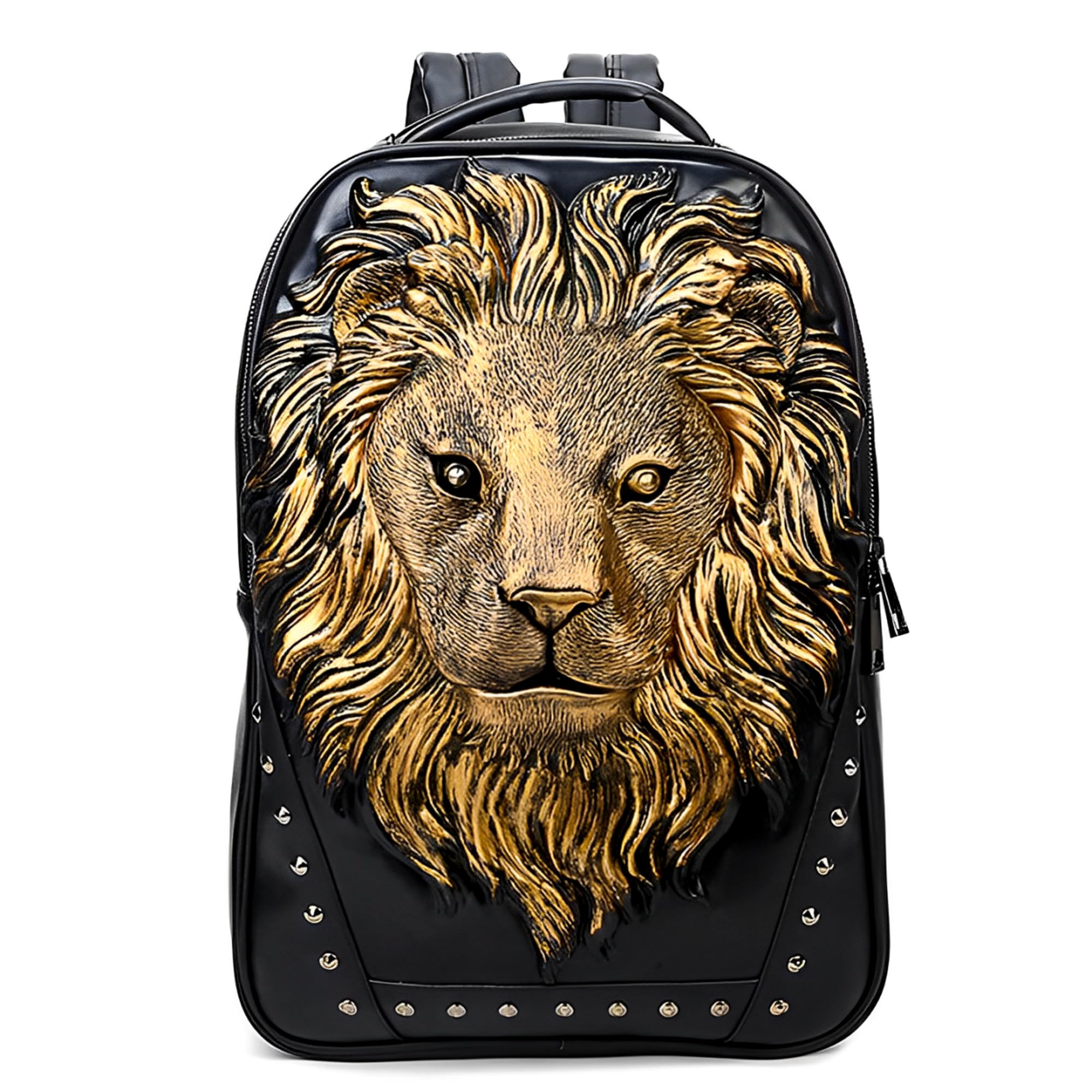 REDHORNS 3D Emboss Lion Head Rivet Gothic Laptop Backpack For Men & Women Soft Leather Punk Rock Daypack Laptop for College, School, Travel Moto Bike Backpack (Gold) (B0CYM2DTMZ) Amazon Price History, Amazon Price Tracker