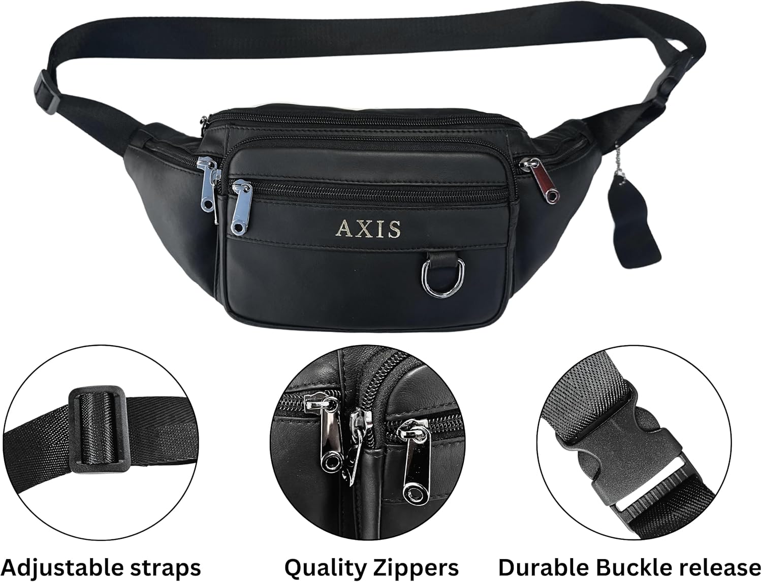Fanny Pack for Women Man Crossbody Waist Bag Sport Travel Hiking, Leather/Black