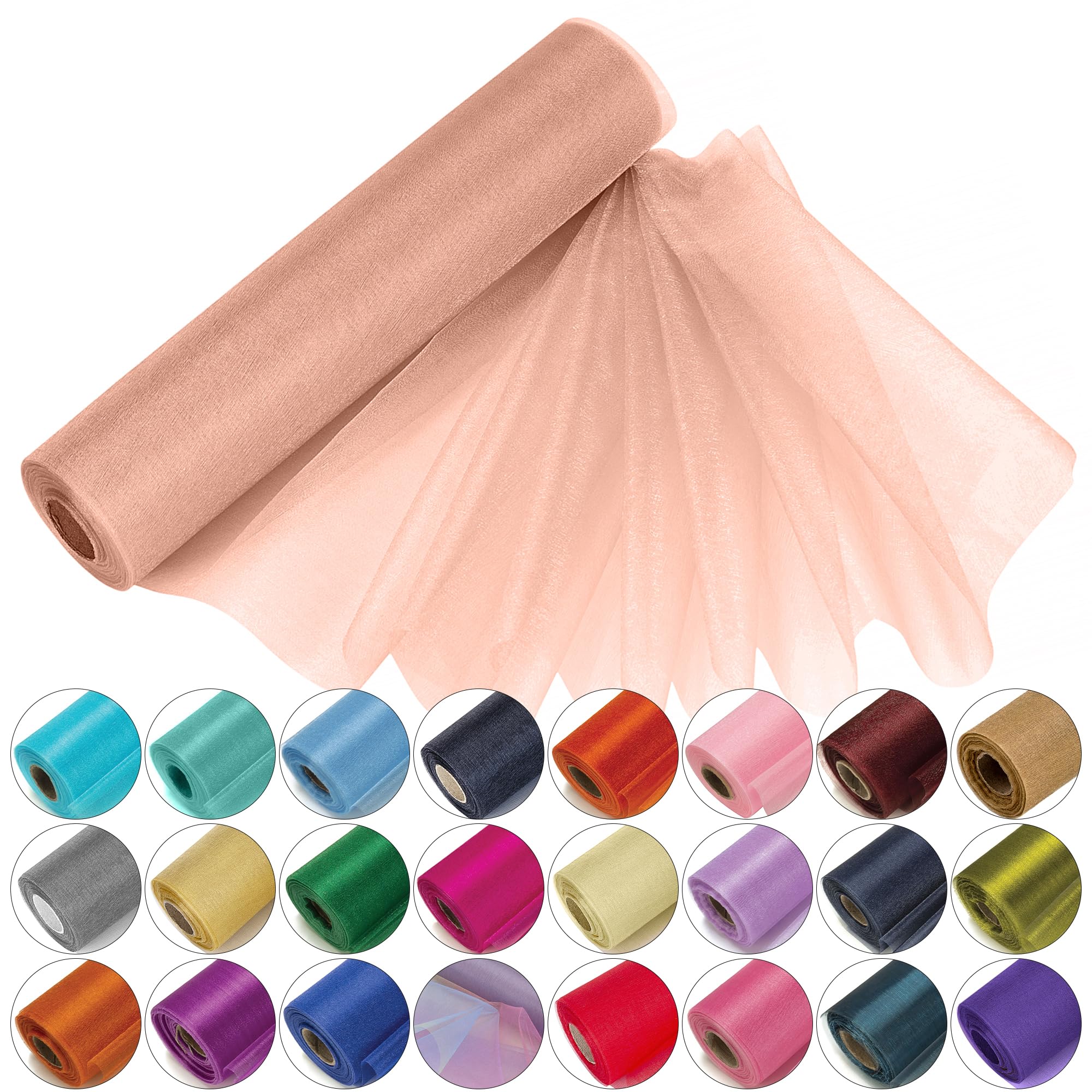 29cm x 25m Rose Gold Roll of Organza Sheer Fabric - Elegant Decorative Cloth for Wedding Chair Bows, Table Runners, Party Favours