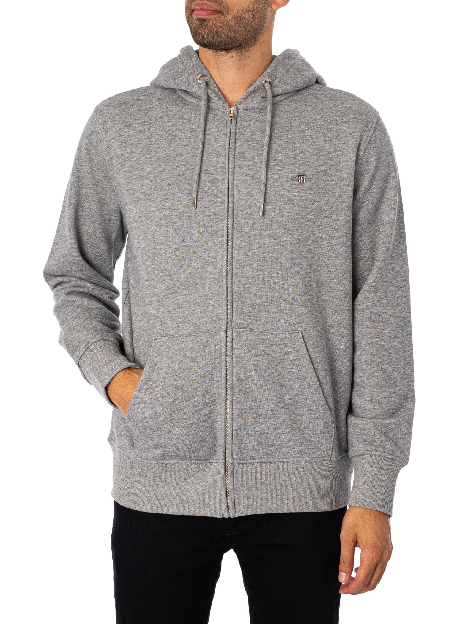 GANT Men's REG Shield Full Zip Hoodie, Grey Melange, Standard, grey melange, L