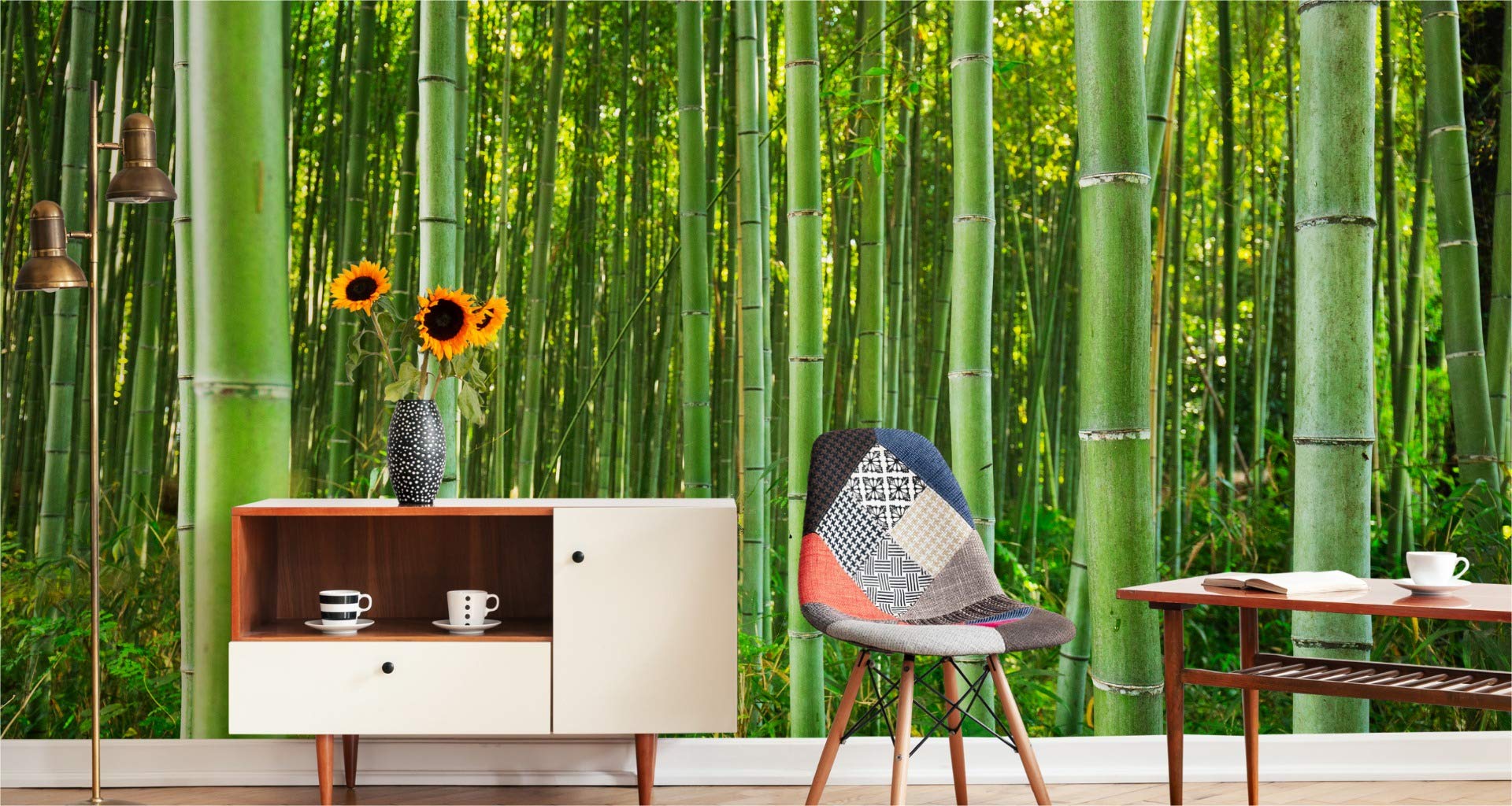 Samoprzylepna fototapeta lasu, naturalny bambus, tropikalna, egzotyka, 208 x 146 cm, nowoczesna tapeta XXL Flora, szczebelki, do salonu, sypialni, biura, korytarza, tapeta ścienna szer. 208 x wys. 146
