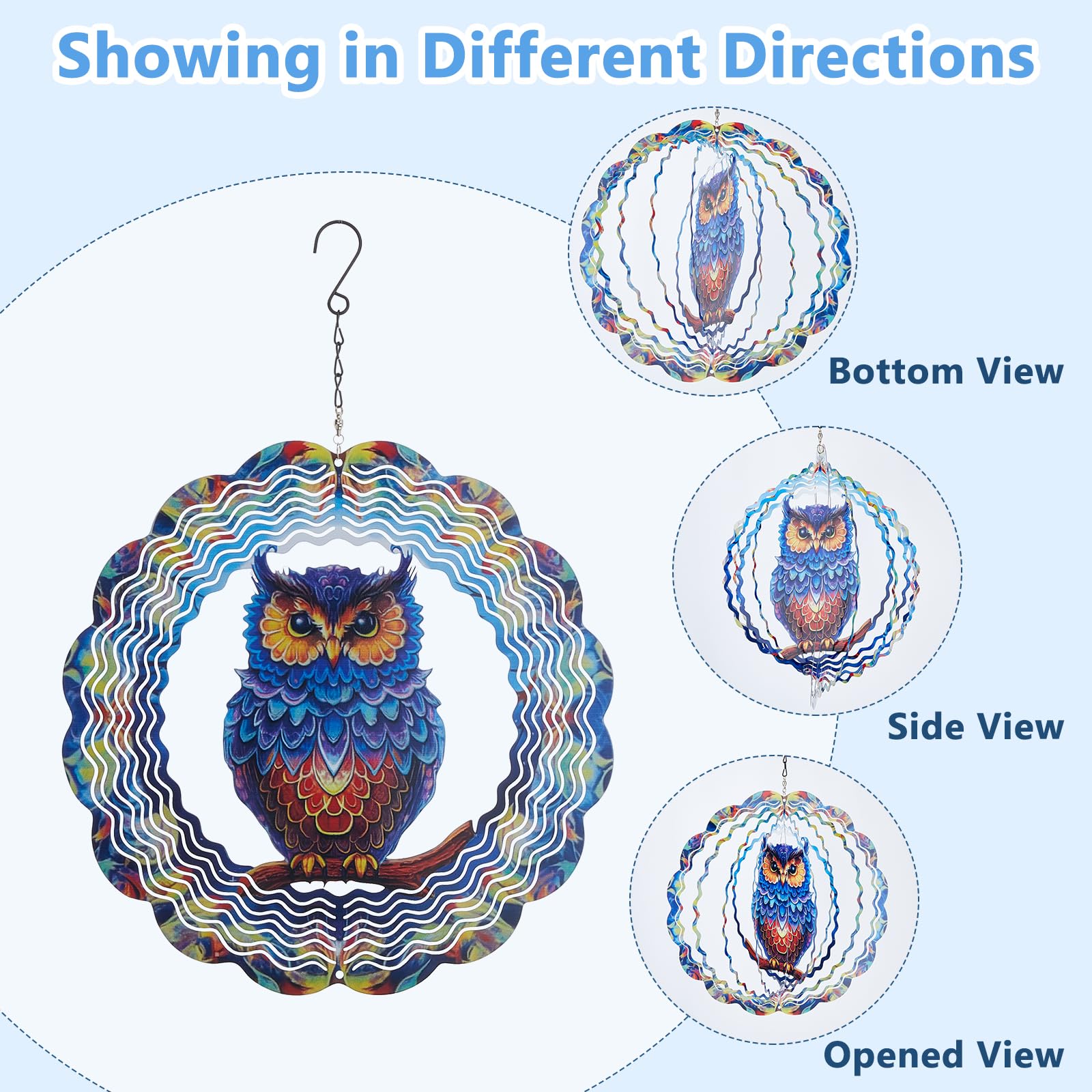 SUPERDANT Owl Wind Spinners 3D Stainless Steel Hanging Wind Catchers Kinetic Sculpture Art Garden Outdoor Indoor Decoration Christmas Ornament Gifts for Women Mom Grandma 30cm/12in - Image 2