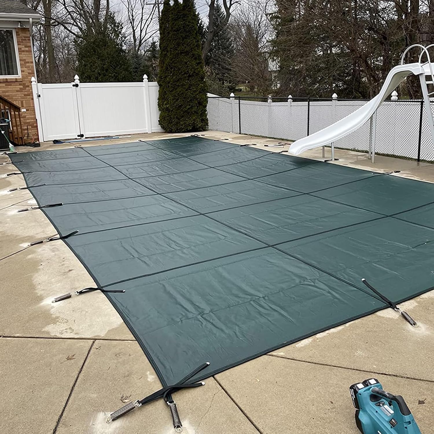 Cubierta de Piscina, Cubiertas de Seguridad de la Piscina de Malla Verde de Invierno con Herramienta de Accesorios de latón, Tamaño Personalizado(3.6m x 5.6m/11.8ft x 18.4ft)