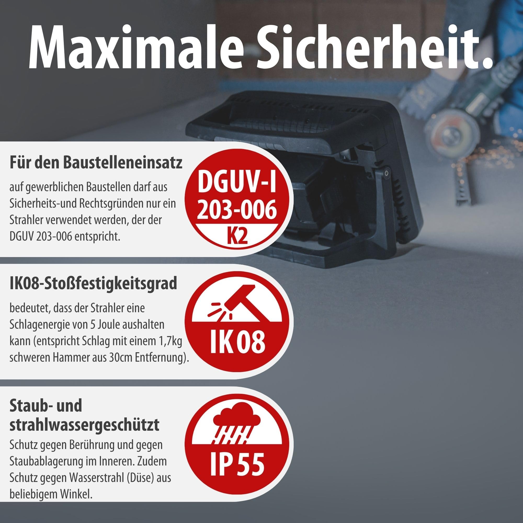Brennenstuhl Professional Multi Battery LED Hybrid Baustrahler 10050 MH (100W, 12500lm, IP55, kompatibel mit 18V Akkus 10 verschiedener Hersteller, 5m RN-Kabel, ohne Akku, Engineered in Germany)