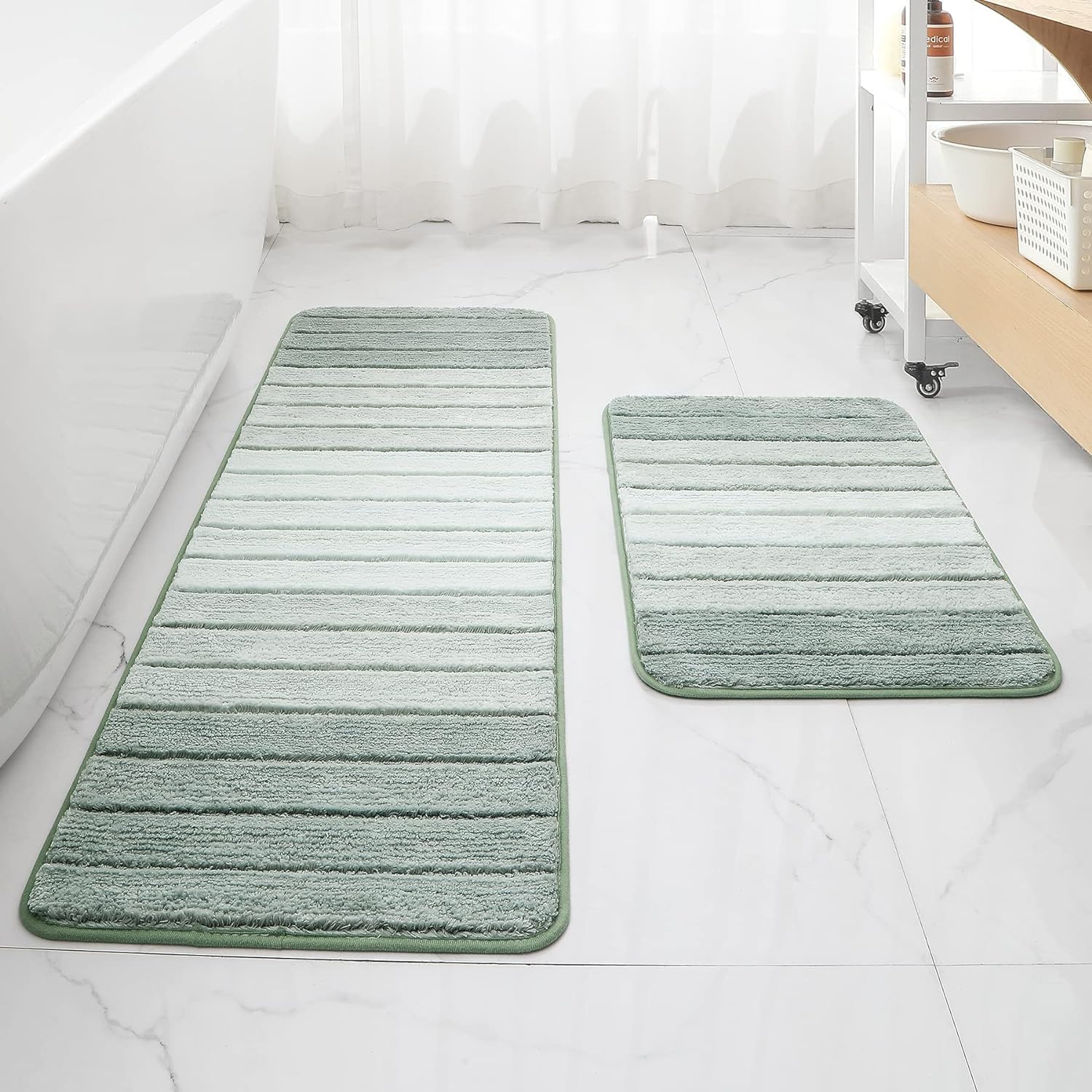 Kmson 2 Piece Ombre Bath Mat Bathroom Rugs Set, Non Slip, Quick Drying, Ultra Soft and Water Absorbent Bath Carpet for Bedroom Floor Living Room, Machine Washable Green-17'' x 47'' Plus 17'' x 24''