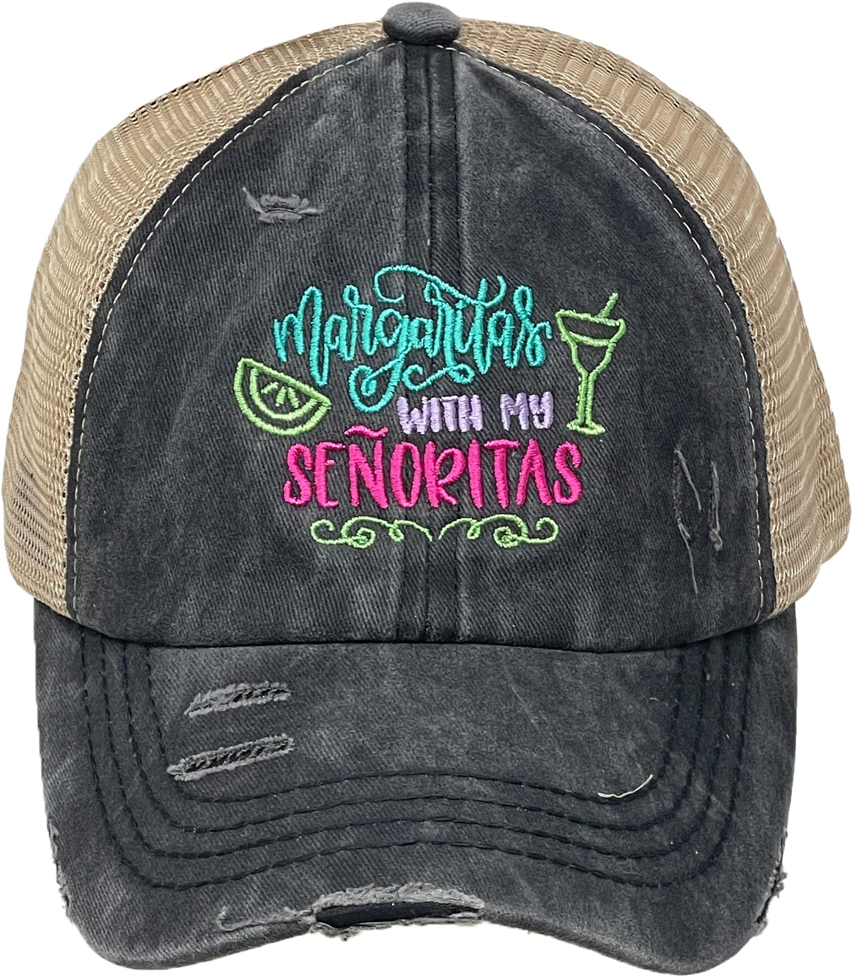 Funky Junque Criss Cross Hat Womens Baseball Cap Distressed Ponytail Messy Bun Trucker Ponycap