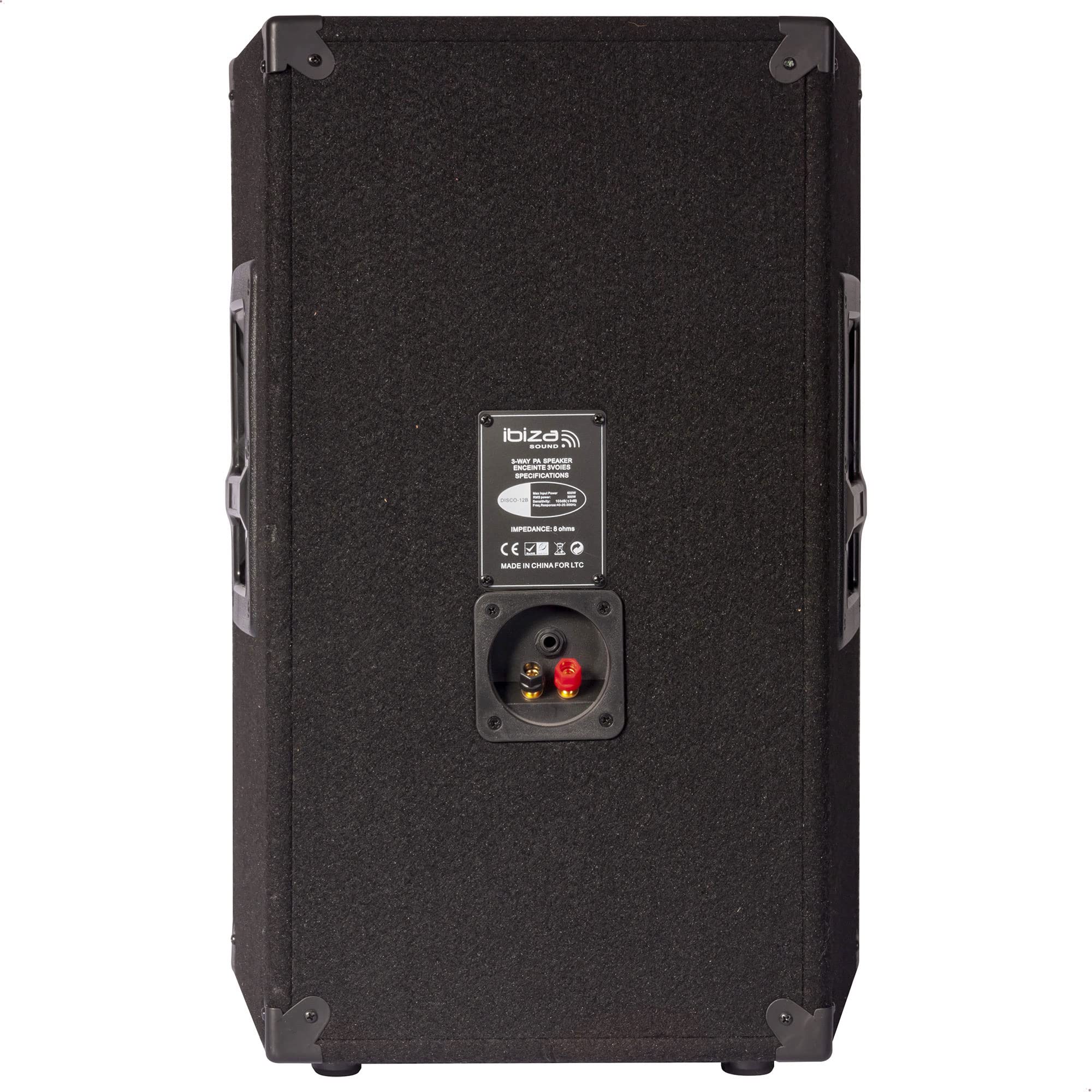 Ibiza - DISCO12B - Enceinte Passive trapézoïdale à 3 Voies avec Boomer de 12”/30cm - 600W - Noir