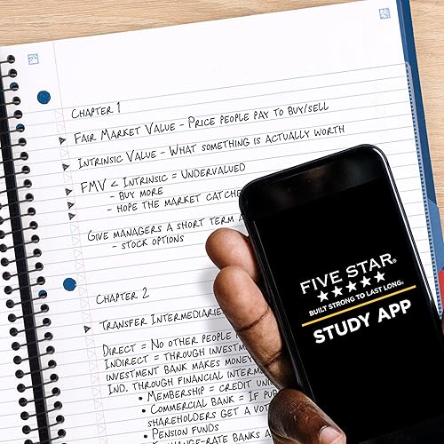 Miniatura 3 de Five Star Advance Spiral Notebook + Study App, 5 Subject, College Ruled Paper, 8-1/2" x 11", 200 Sheets, Spiral Guard, Movable Tabbed Dividers, Negro