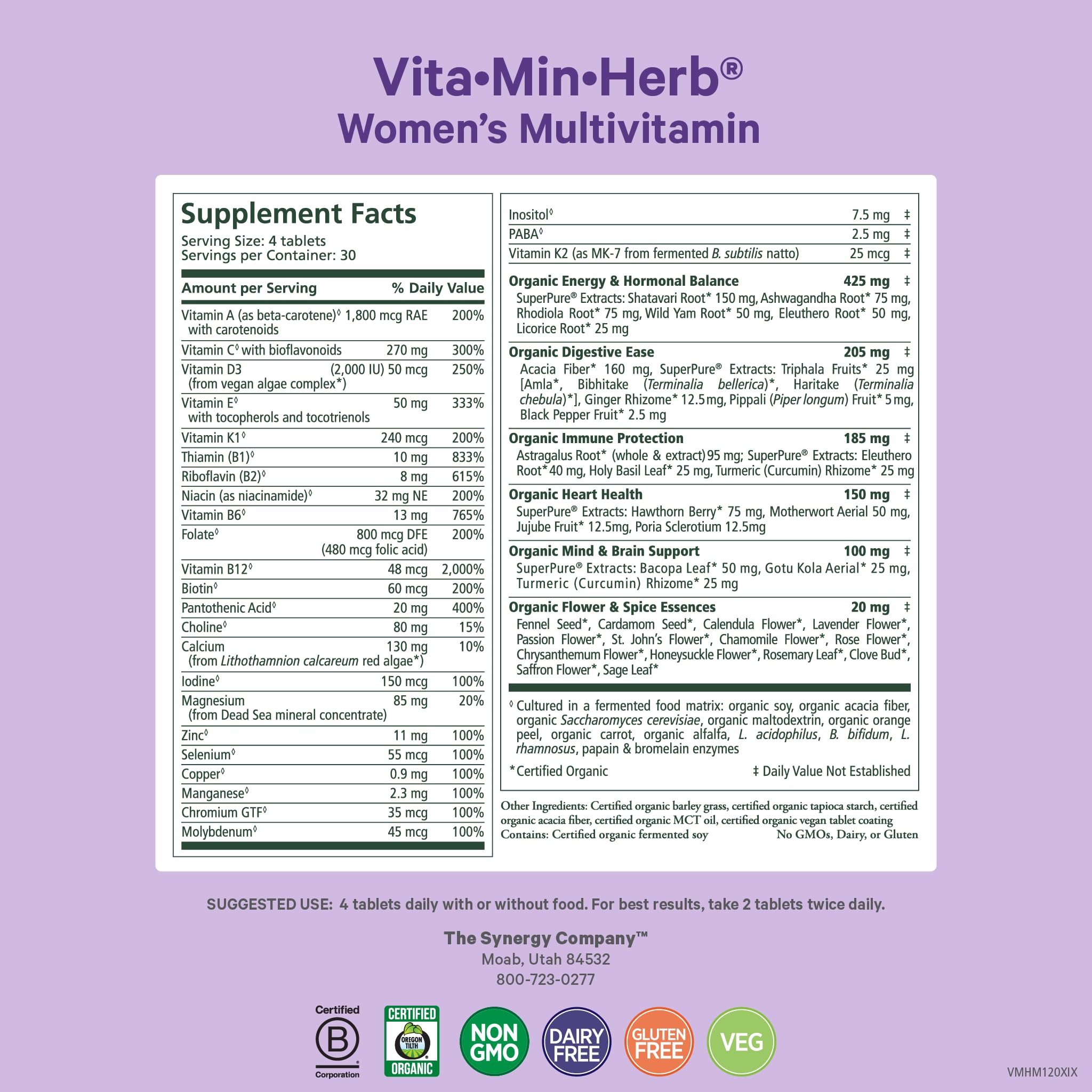 PURE SYNERGY Vita·Min·Herb for Women Multivitamin (120 Tablets) — Amazon image 2
