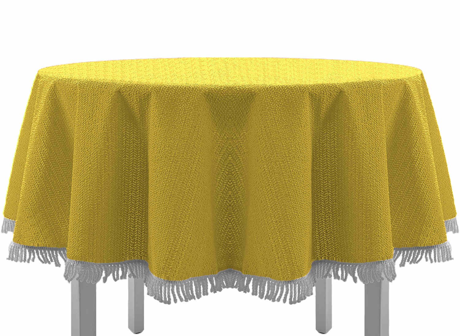 EXKLUSIV HEIMTEXTIL Gartentischdecke mit Fransen Tischdecke Classic Outdoor PVC Weichschaum rutschhemmend für Garten, Balkon, Terrasse 160 cm rund gelb
