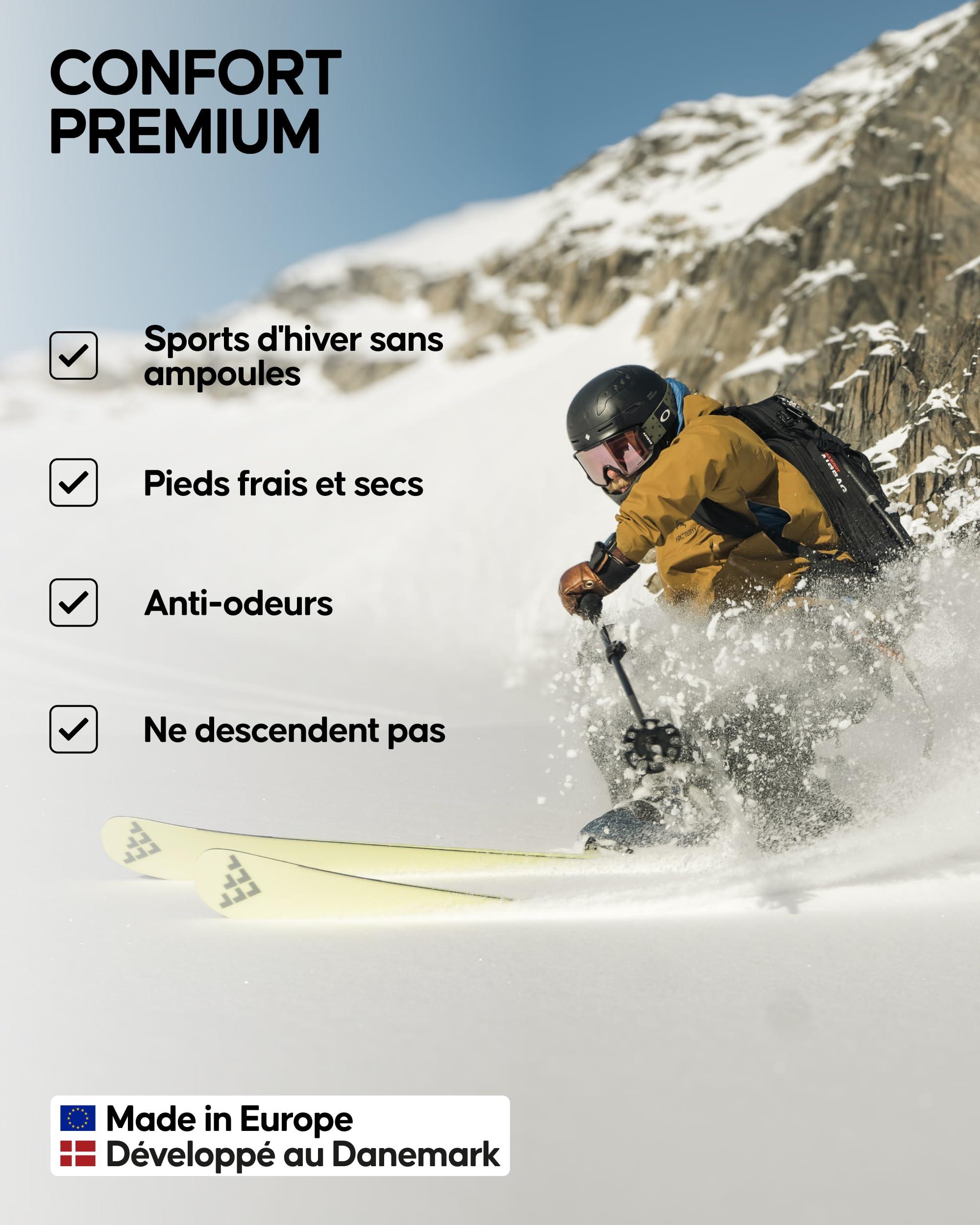 DANISH ENDURANCE Chaussettes de Ski Thermiques en Laine Mérinos, Chaudes, Protège-tibias, pour Hommes et Femmes, 1 Paire