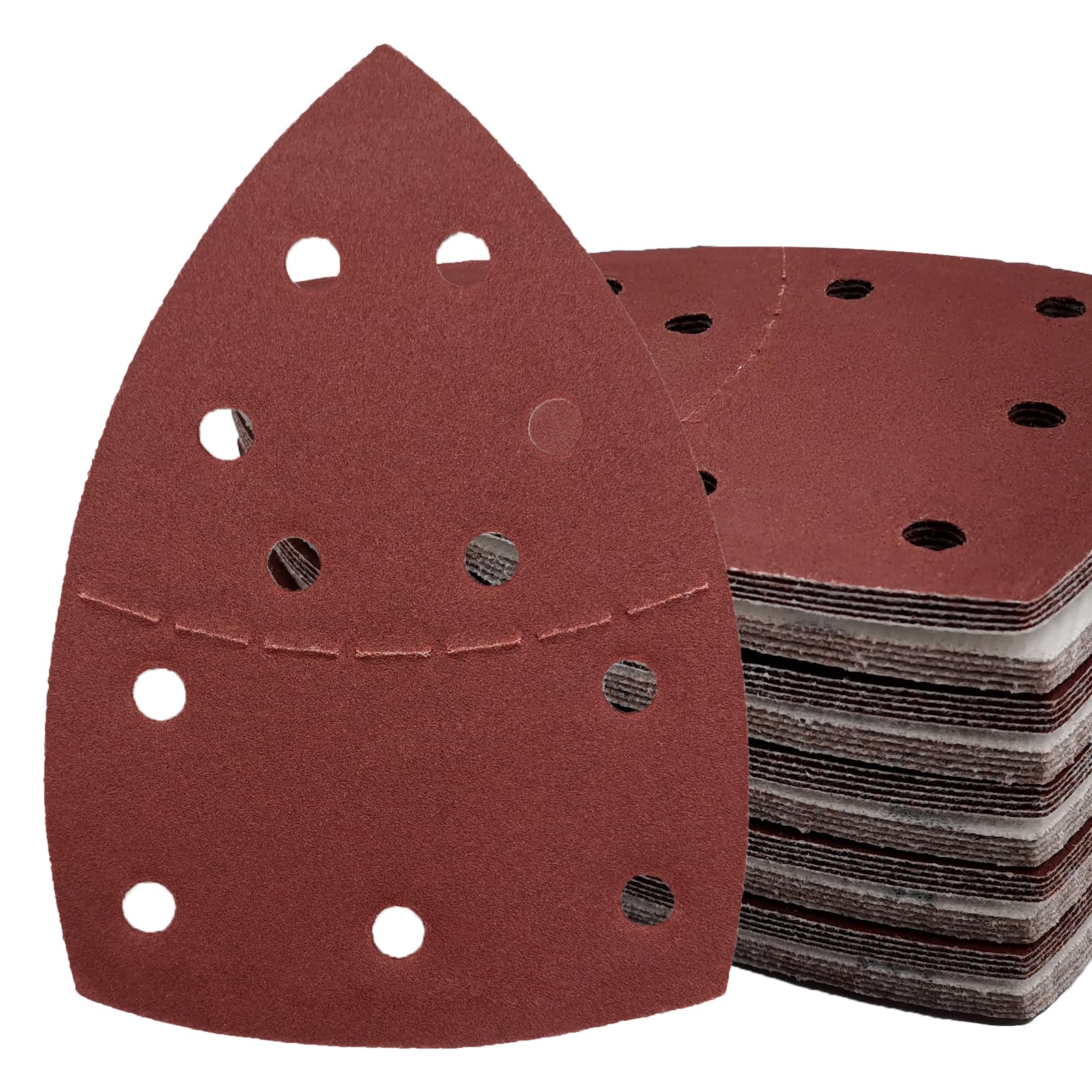 50 PCS Mouse Detail Sander Sandpaper, 180 Grit Palm Sander Sandpaper 11 Holes Hook and Loop Sander Pads Triangular Sanding Sheets Abrasive Sanding