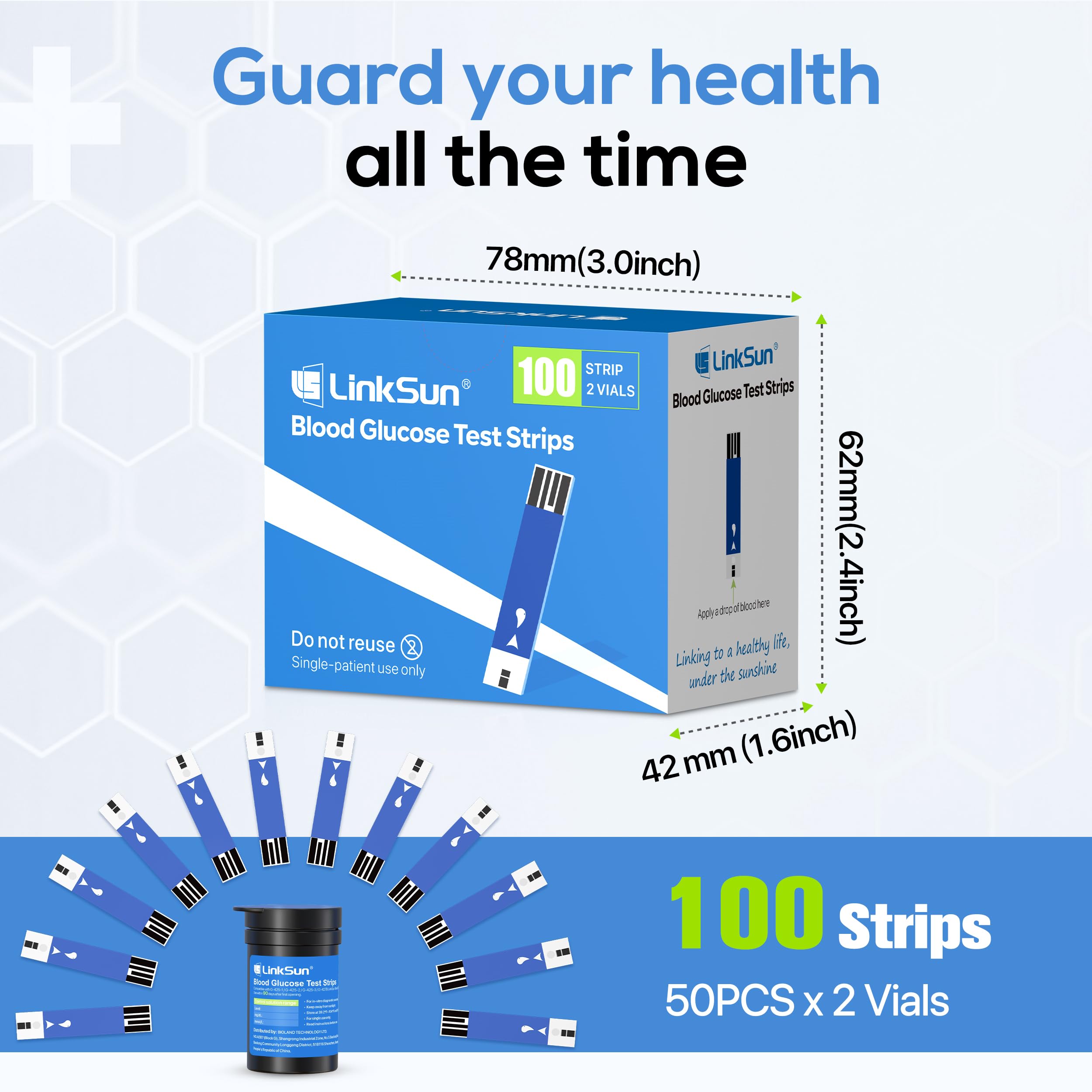 LinkSun Blood Glucose Test Strips - 100 Count -7