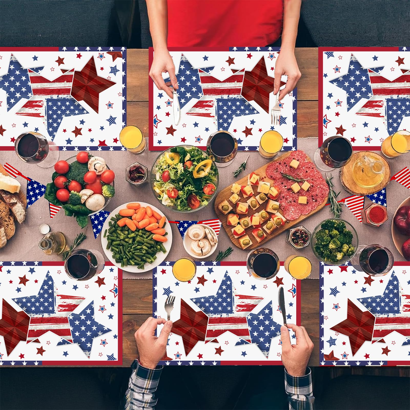 50 manteles individuales de papel desechables para el 4 de julio, Día de los Caídos, 11 x 16 pulgadas, diseño patriótico de estrellas de la libertad, para vacaciones, interiores y exteriores,