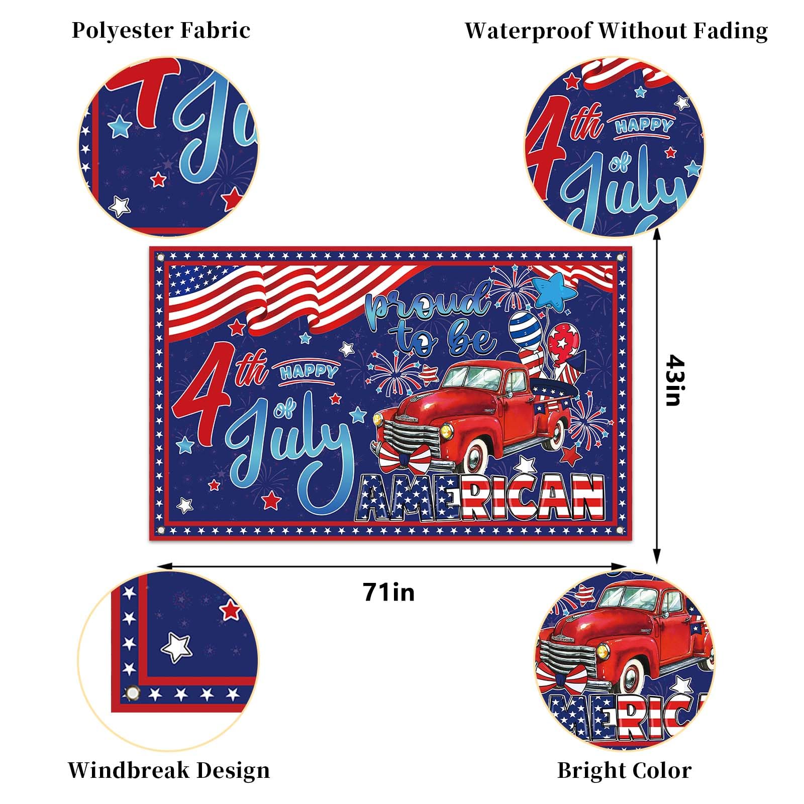 Red White and Blue Happy 4th of July Photo Backdrop Proud to Be American Banner Fourth of July Patriotic Party Deocrations and Supplies for Home