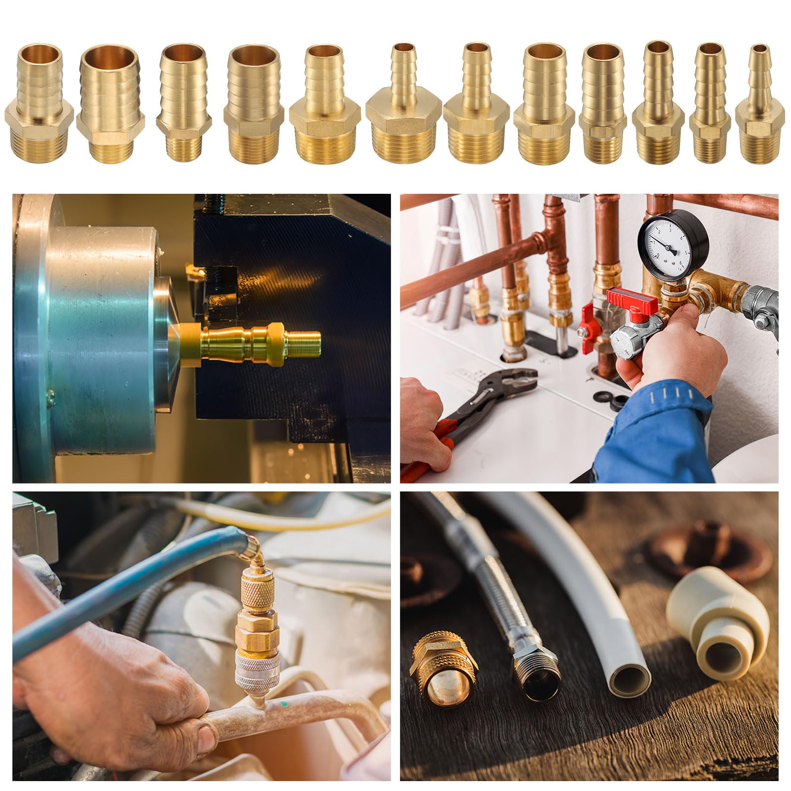 QUARKZMAN 8Pcs Raccordi A Spina in Ottone 3/4" NPT Maschio A 1" ID Tubo per Collegamento Diretto Tubo Home Brew Torre di Collegamento Costruzione Resistente