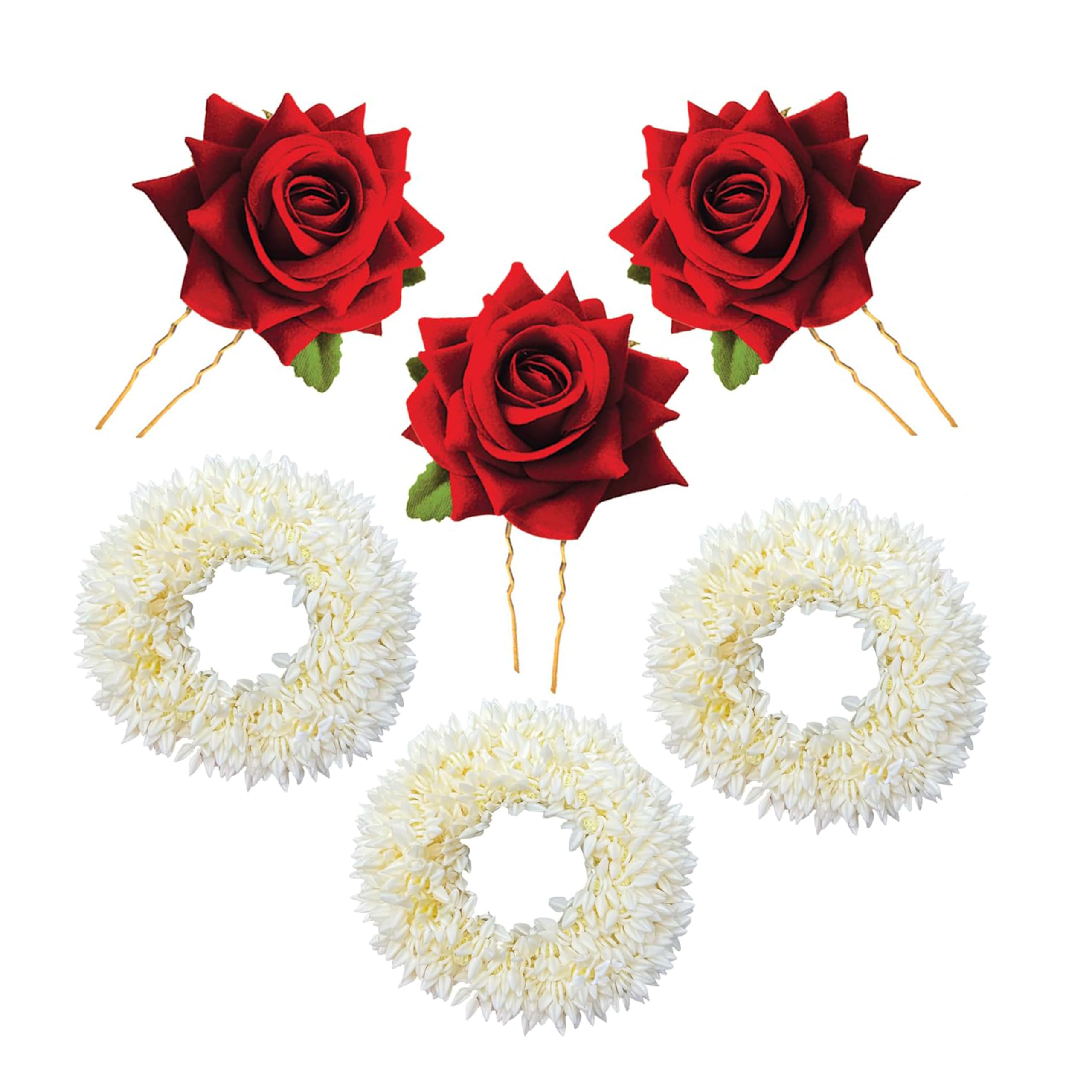 inframe Hair Accessories (Pack of 6) Reusable Gajra For Women/Girls Scented Mogra. Stylish Red Rose Artificial Flowers Bun Juda U Pins Bridal Brooch Wedding & Party. COMBO-2 Artificial Rose, 2 Gajra-picture-35