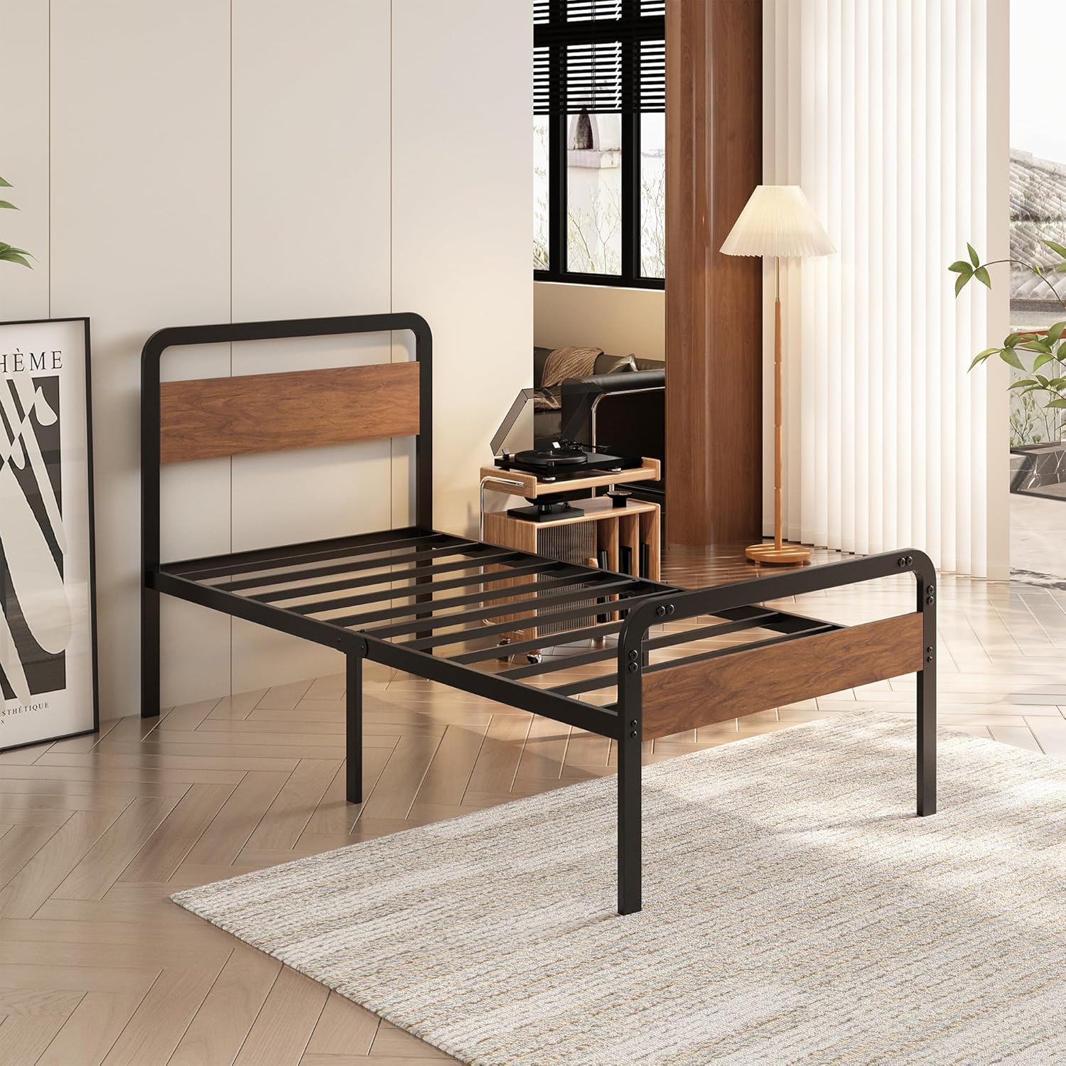 EMODA 16 Inch Twin Size Bed Frames with Wooden Headboard and Footboard, Heavy Duty Metal Slats Support Mattress Foundation, No Box Spring Needed, Easy Assembly - Image 7