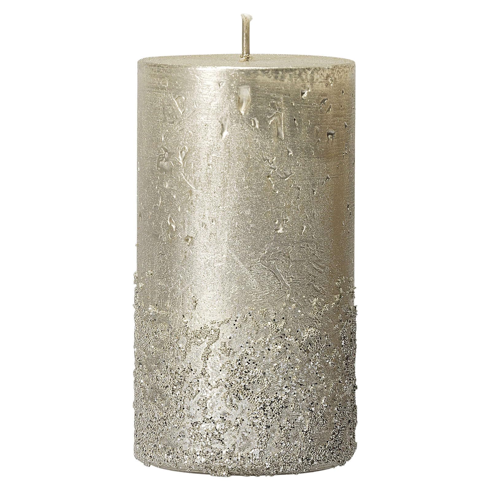 Christmas Candles, Metallic Silver with Glitter, Set of 4, 110x60 mm