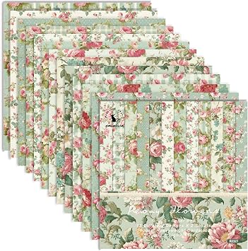Vintage Floral Scrapbook Paper Pad 24 Sheets Pink Flowers Patterned Cardstock 6 Inches Single-sided Decorative Craft Paper for Card Making Photo Album Journal DIY Craft R2327