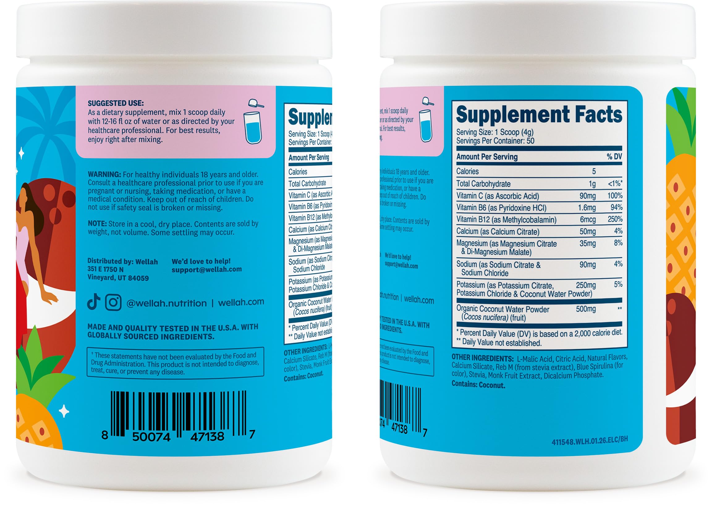 Wellah Electrolytes Powder (Blue Hawaii) 50 Servings, Hydration Drink Mix — Amazon image 3