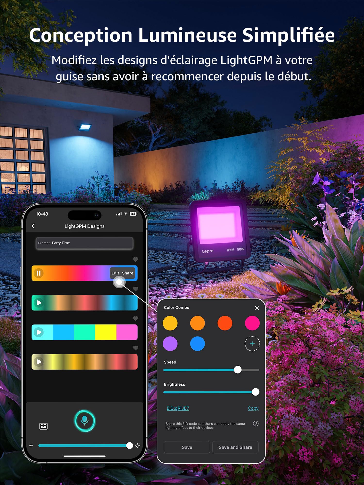 Lepro F1 IA Projecteur LED Extérieur Intelligent 50W RGB Dimmable