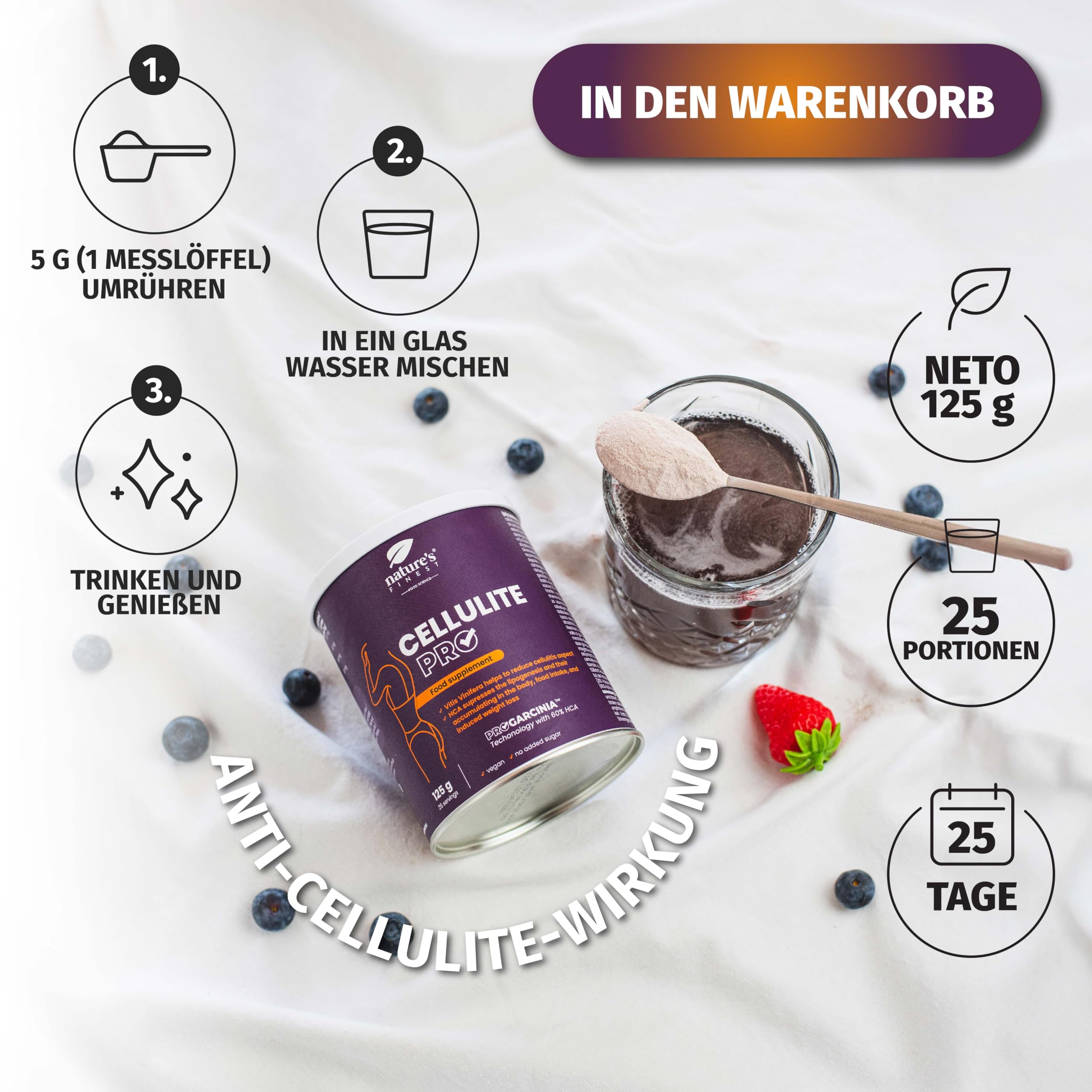 Nature's Finest by Nutrisslim Cellulite PRO - Anti Cellulite, Hunger Blocker, Fettblocker zum Abnehmen für Damen - Mit Garcinia Cambogia und Rotweinextrakt