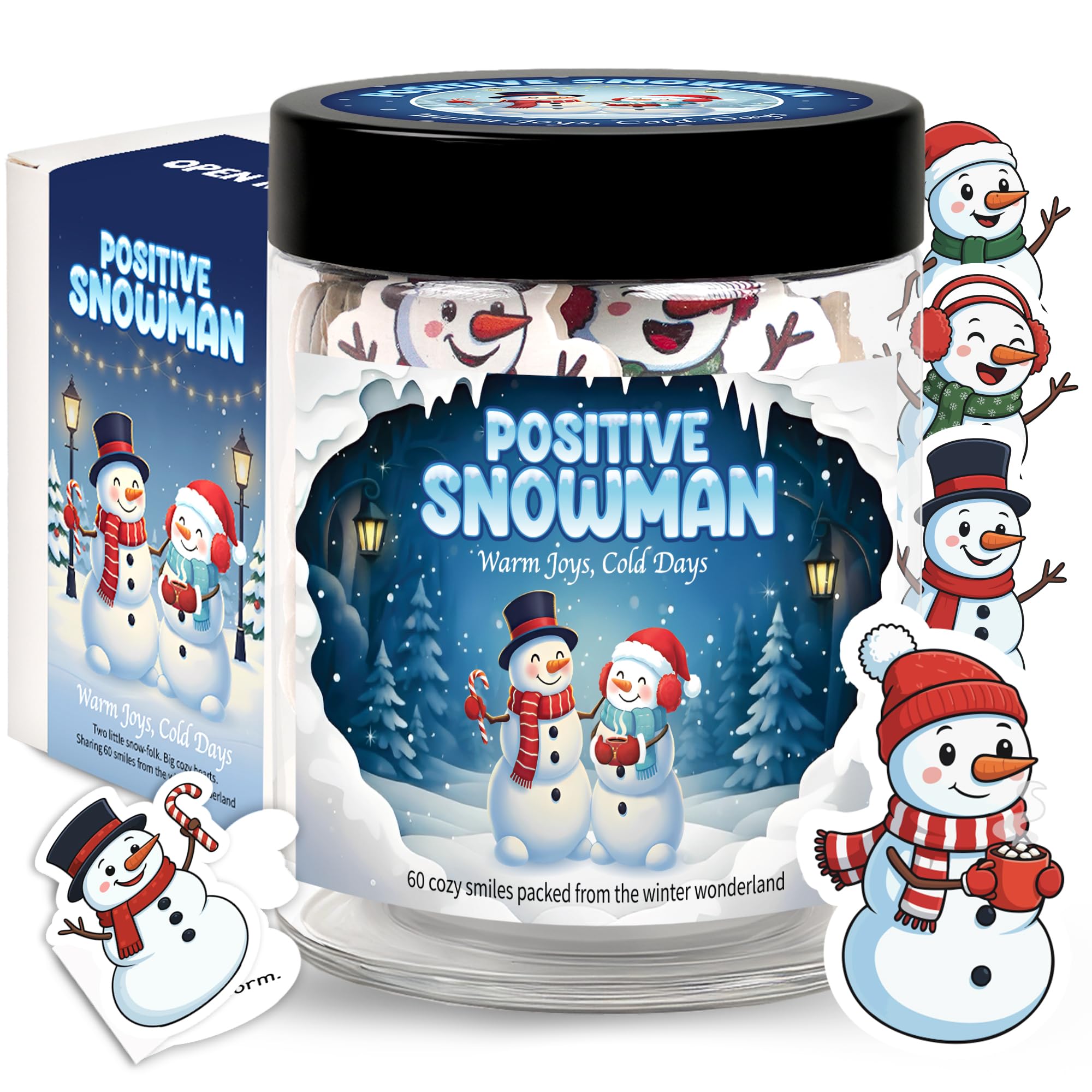 Positive Snowman Jar, Christmas Emotional Support Snowman Gifts for Teens | Included 60 Daily Affirmation Card, Plastic, 3,2"x2.6"