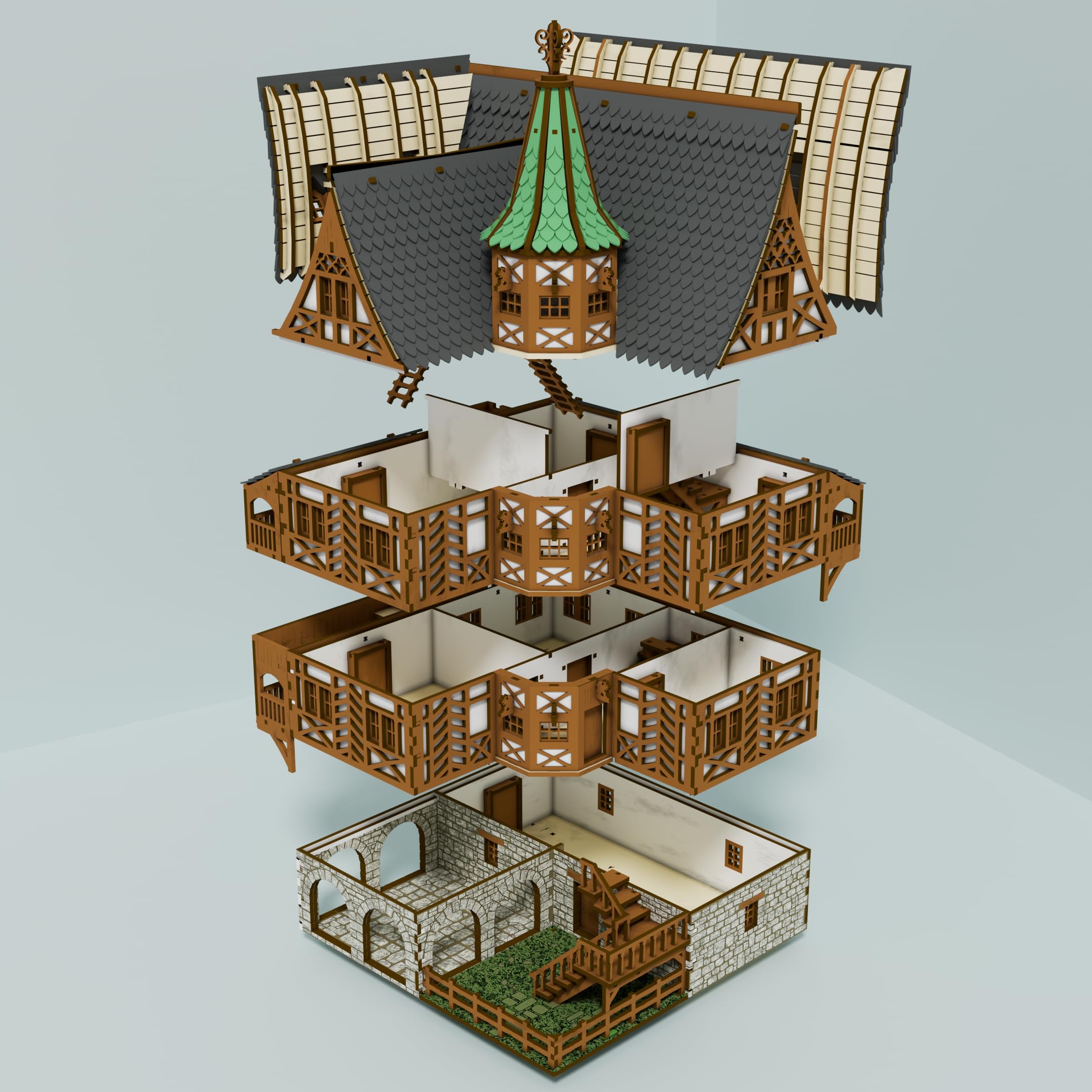 Die Taverne - Mittelalterliches Gasthaus - DIY Holzbaukasten - 715 Teile - Hebbare Böden, Funktionstüren - 12 Stunden Bauzeit, Ab 14 Jahren, Perfekt für Tabletop-Spiele