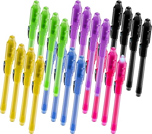 SyPen Marcador de tinta invisible, escritor de mensajes espía secreto, 24 piezas con luz ultravioleta, entretenimiento divertido para niños,