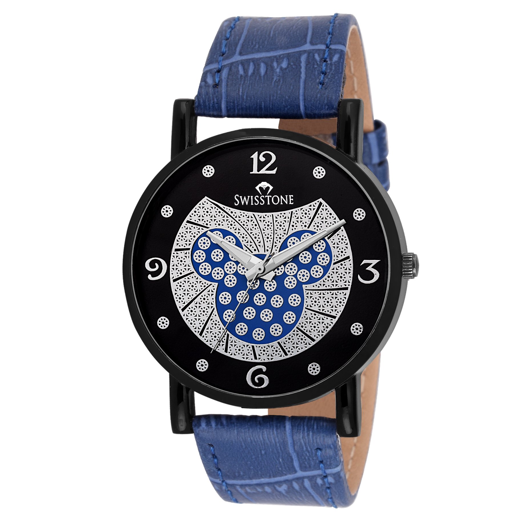 SWISSTONE LR044 Blue Leather Strap Wrist Watch for Women