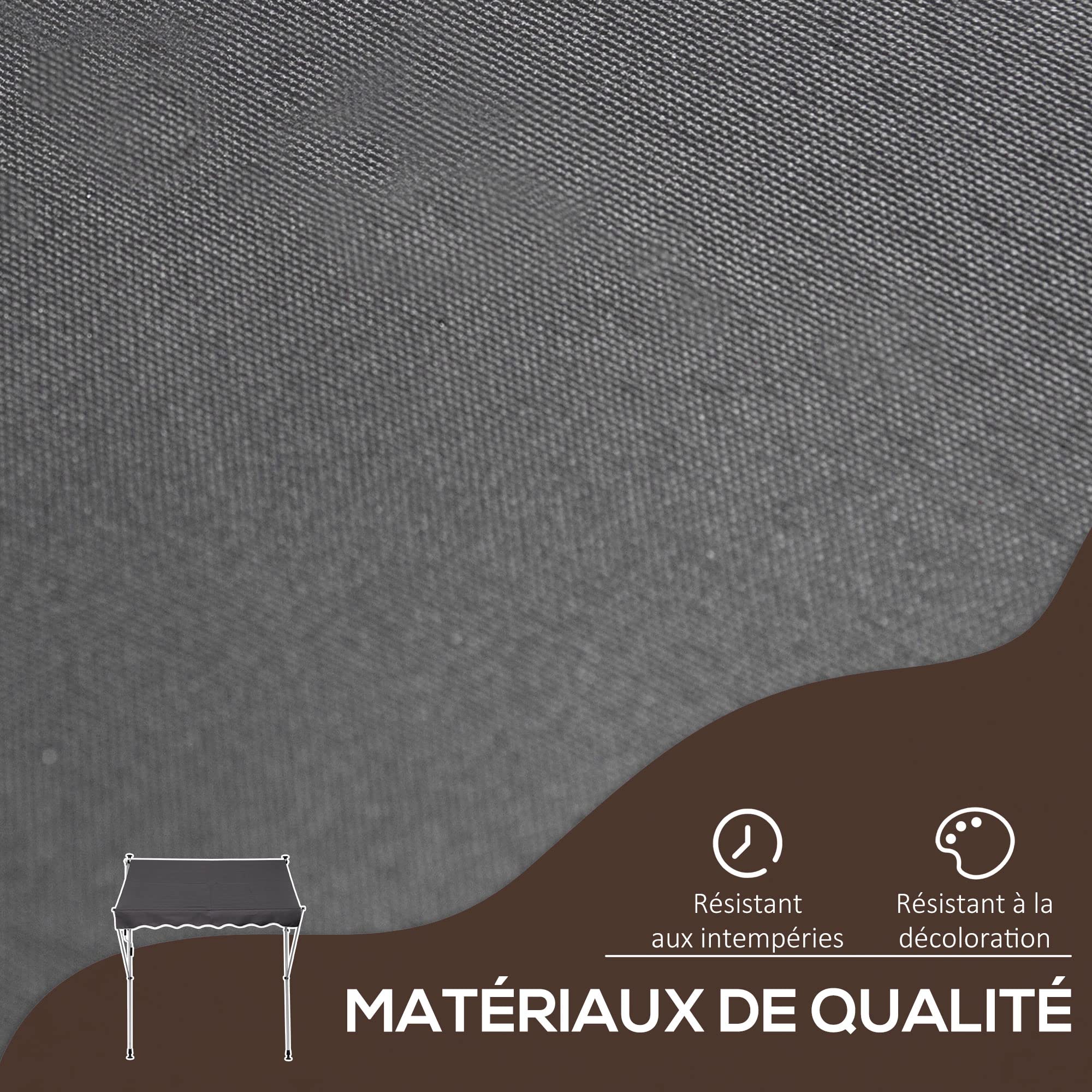 Outsunny Store banne Manuel rétractable 2L x 1,5l x 1,7-2,8H m Inclinaison réglable Installation Rapide Store banne sans perçage pour Balcon métal Aluminium Polyester Gris