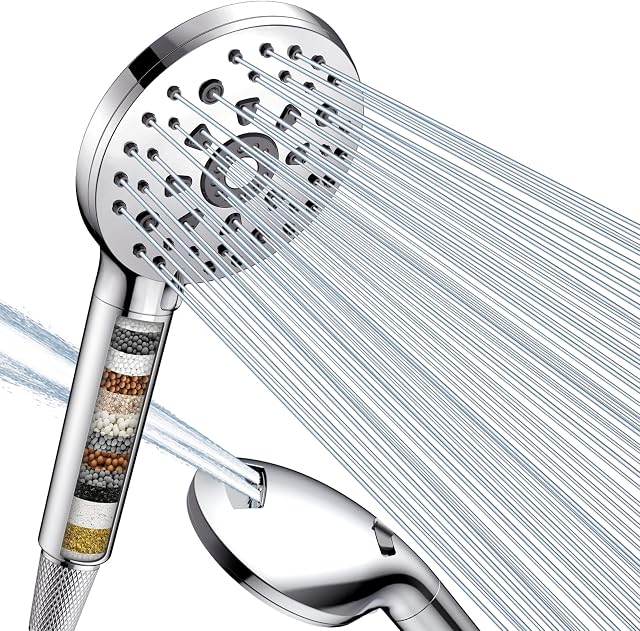 Digiroot Hard Water Filter Shower Head, 15 Stage Shower Filter, 7 Spray Modes High Pressure Shower Head and 1.5M Hose, Universal Handheld Water Softener Shower Heads, Remove Residual Chlorine