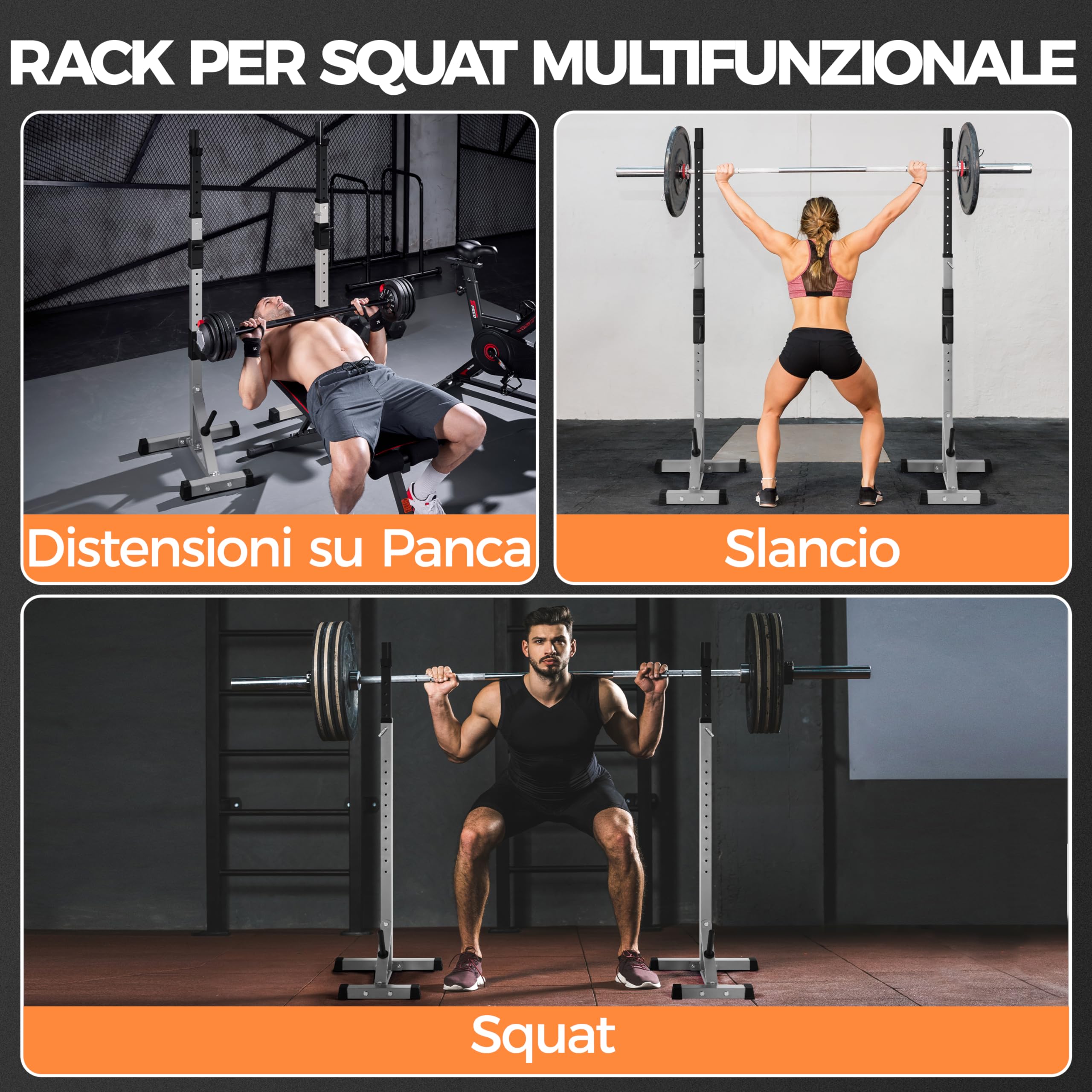 Yaheetech Rack da Squat Regolabile Coppia Rastrelliere Porta Bilancieri Supporti per Bilanciere Squat Rack Squat Supporto Bilanciere a Palestra Casa Ufficio Altezza 135-190cm Max 300 kg Nero