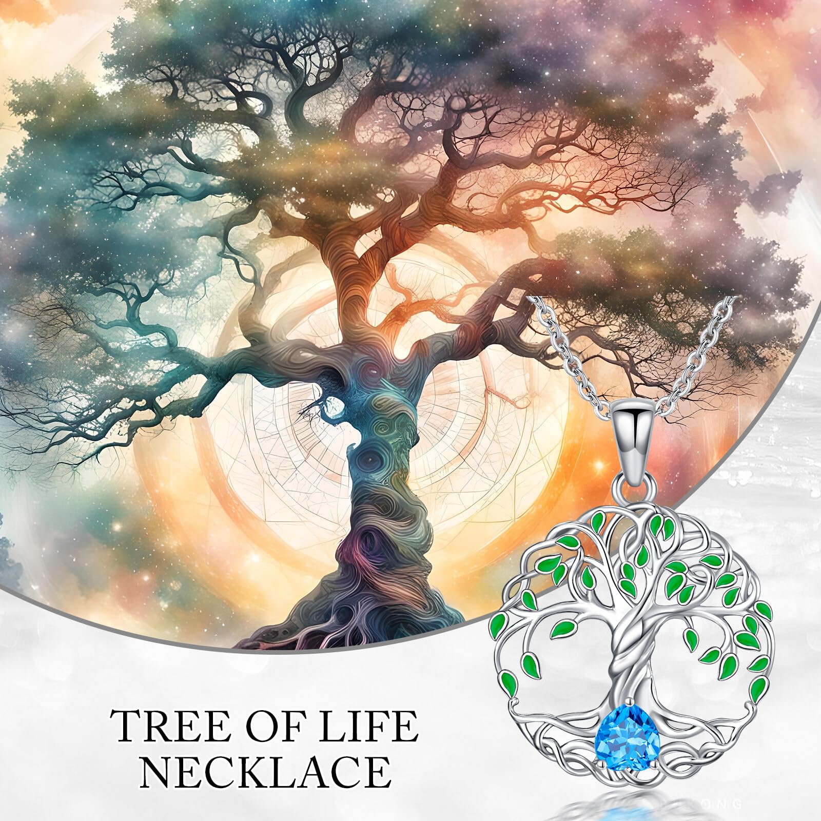 LONAGO Collana con ciondolo a forma di albero della vita, in argento Sterling 925, con topazio, ciondolo a forma di albero della vita, regalo per donne, ragazze, fidanzata, mamma, moglie