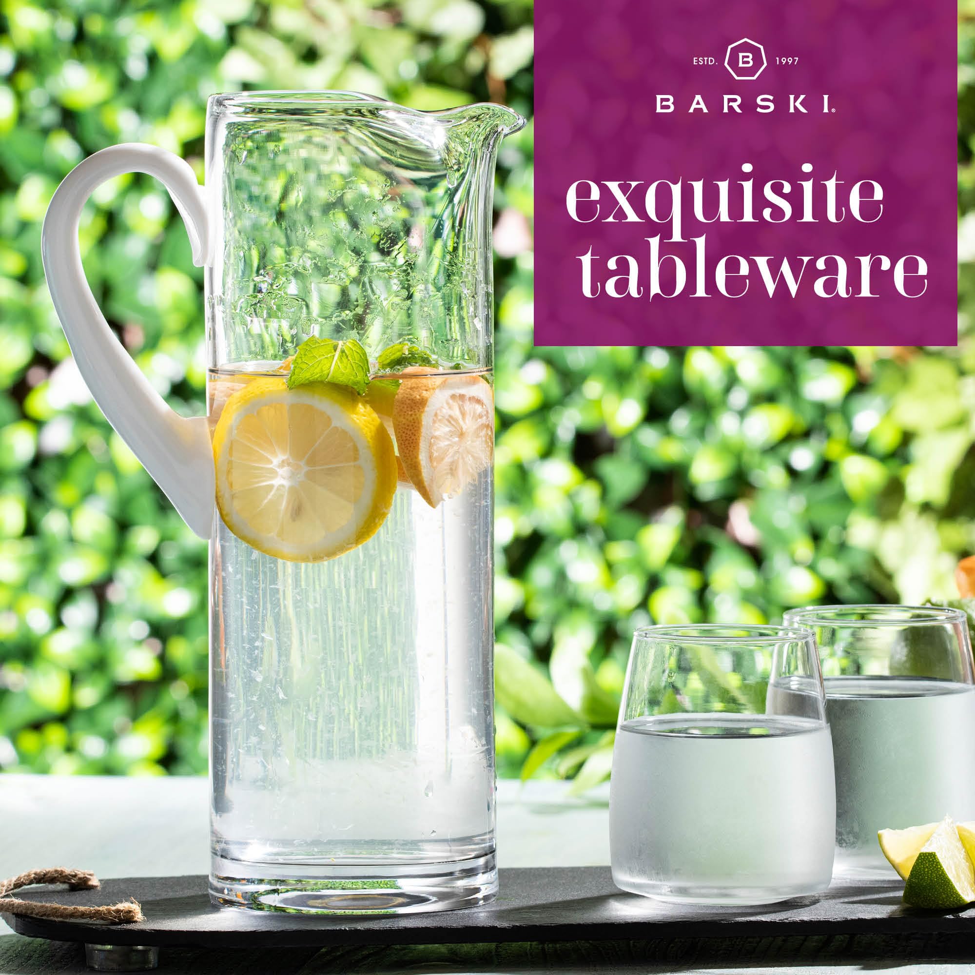 Barski European Quality 2 Pc Water Set With Large 30 Oz Bedside Water Set Desktop Water Carafe With 7 Oz Tumbler Glass With Opal White Handle Made In - View #5