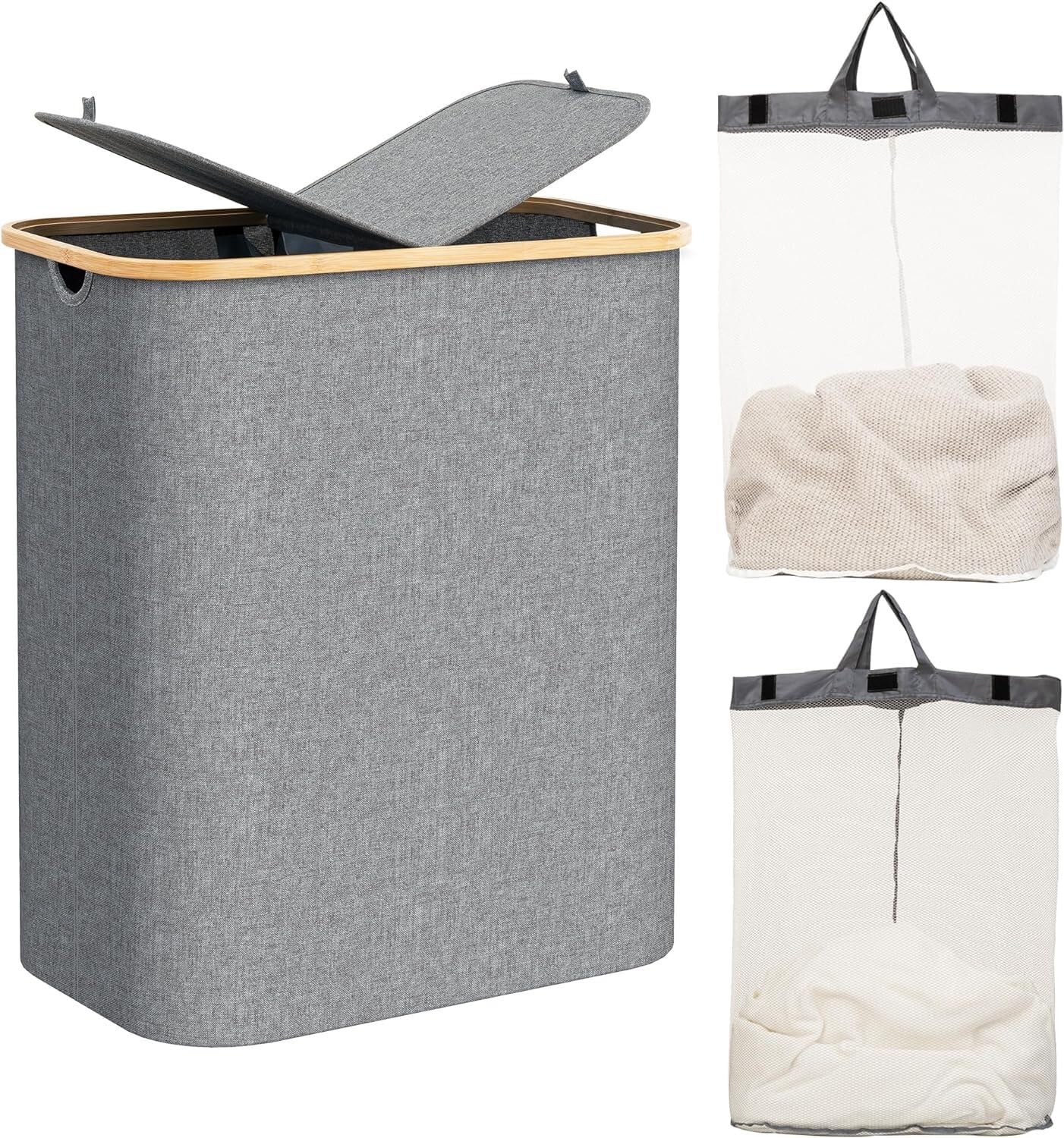 2 Cesti Portabiancheria Pieghevoli A Rete - Grigio E Verde, Con Manici - Foto 5