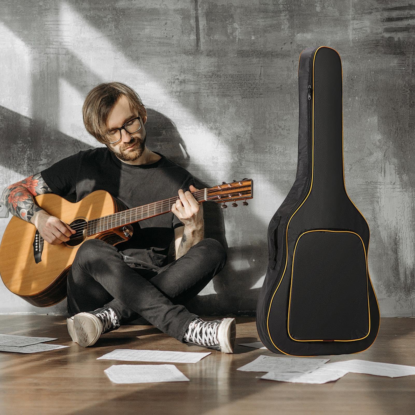 Custodia impermeabile per chitarra classica, custodia per chitarra, borsa a tracolla per chitarra, grande capacità, custodia imbottita, in tessuto Oxford per una protezione extra,