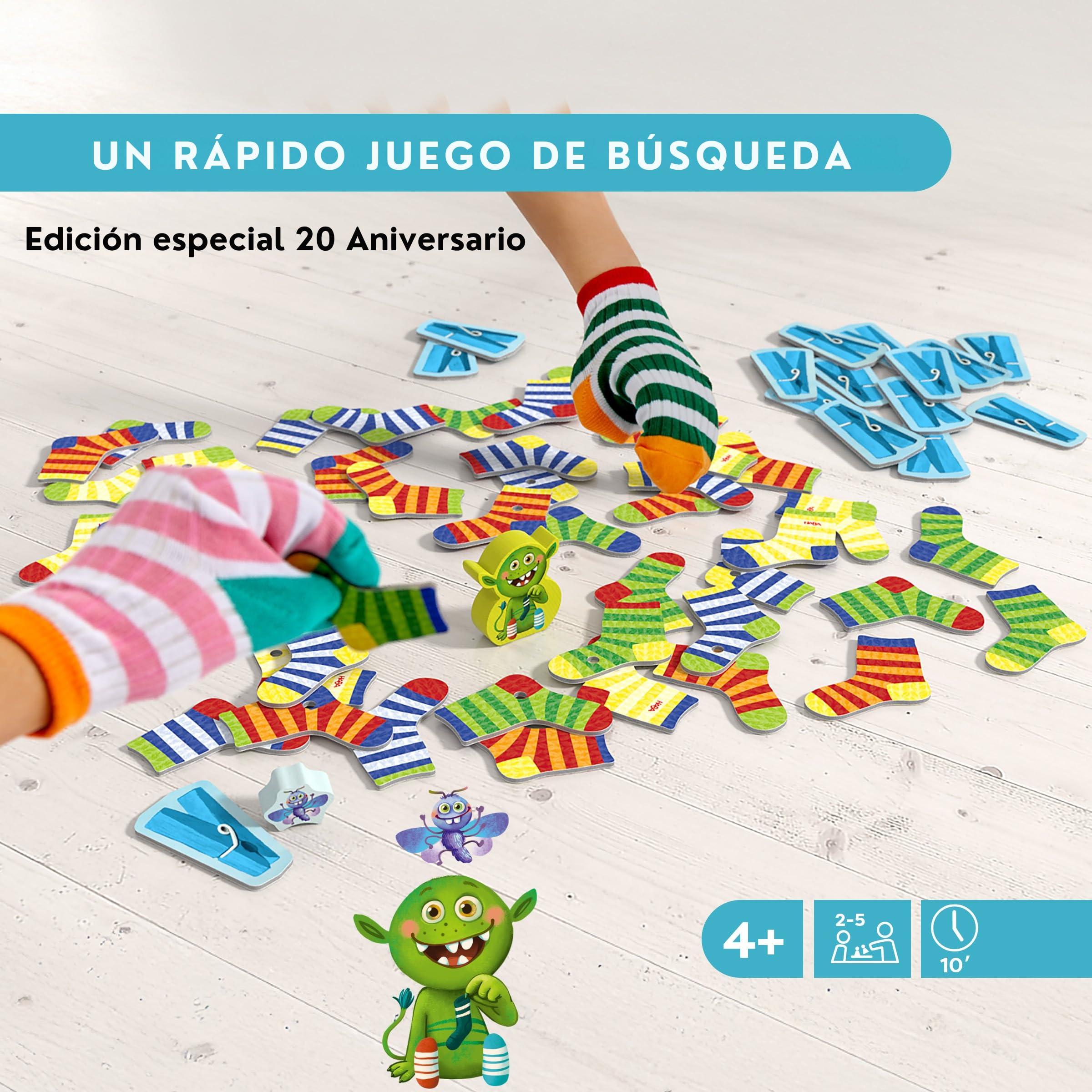 HABA 2011722004 - El Monstruo de los Calcetines – Edición Limitada de Aniversario, Juego Infantil de Mesa de observación y Velocidad. Más 4 años